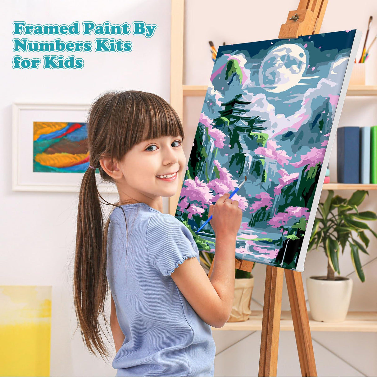 MOGTAA Landscape Paint by Number Kit for Adults Beginners Framed, Adult Paint by Number Kits On Canvas, Easy Adults' Paint-by-Number Kits, DIY Moon Flowers Oil Painting Kits for Home Decor, 8x12in MOGTAA