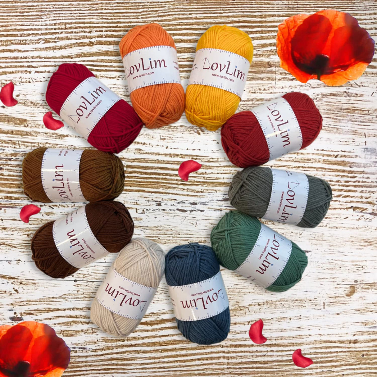 LovLim Crochet Yarn, 10x50g Soft Cotton Yarn Skeins, 1200+ Yards, for Crochet and Knitting, Free Crochet/Amigurumi Patterns, Craft DK Yarn Perfect Starter Kit (Autumn) LovLim