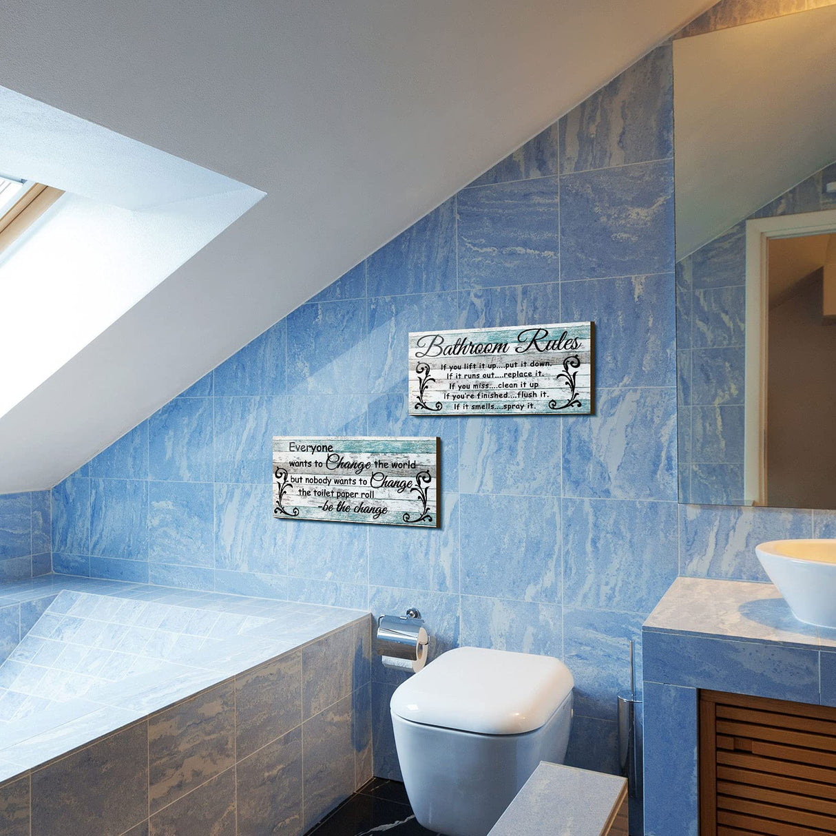 Jetec 2 Pieces Funny Bathroom Signs Bathroom Wall Decor Toilet Wall Accessories Farmhouse Toilet Rustic Wooden Signs(Chic Style) Jetec