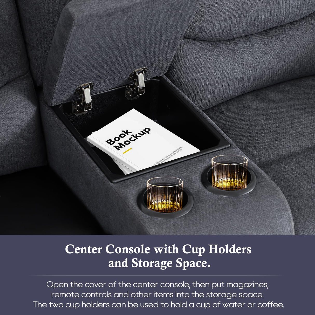 Consofa Reclining Loveseat with Console, Wall Hugger Love Seat Recliner RV Theater Sofa, Double Recliner Loveseat with Cup Holder and Side Pocket for Living Room (Gray) Consofa