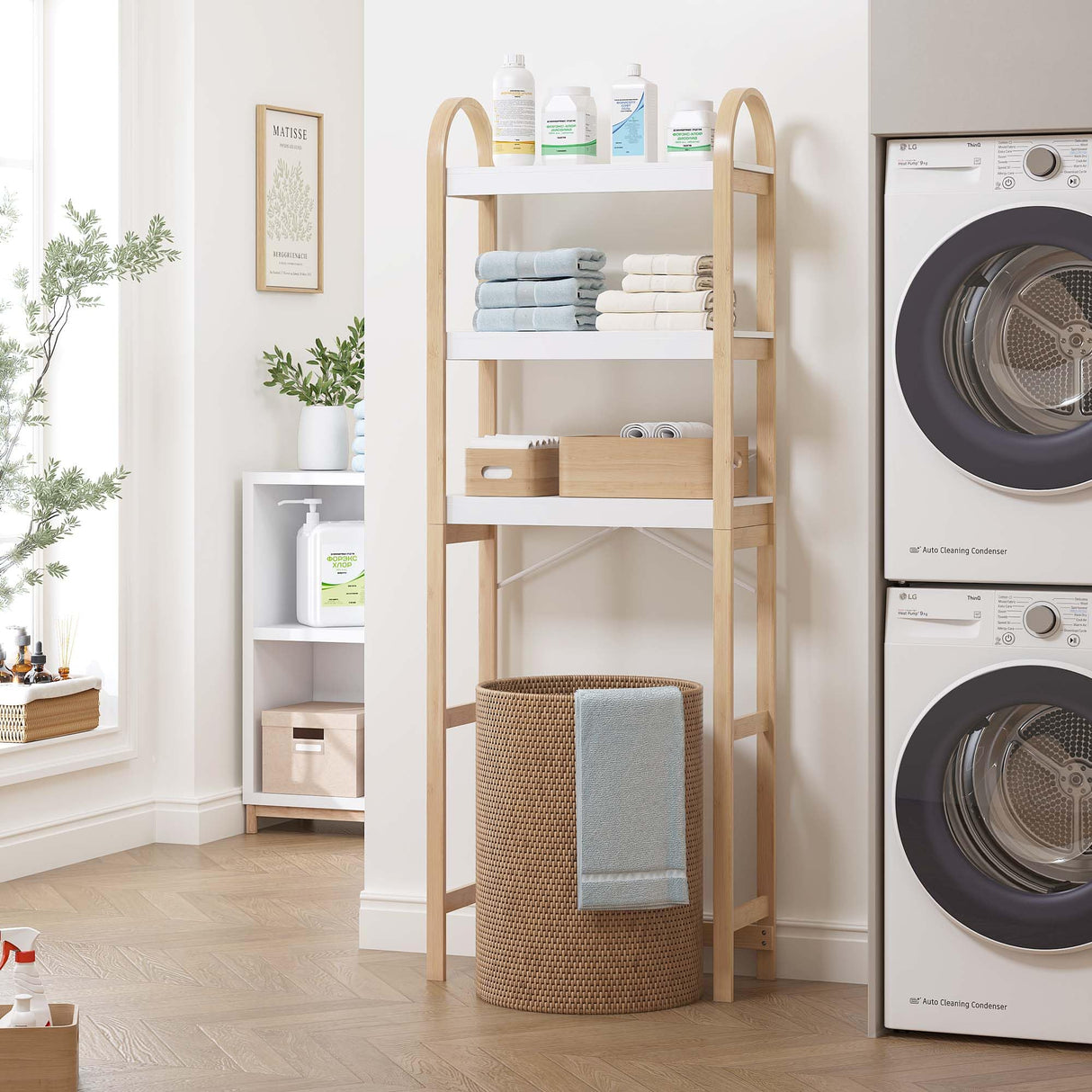 Spirich Over The Toilet Storage Shelf, 3-Tier Over Toilet Bathroom Organizer, Space-Saving Above Toilet Storage Shelf Rack with Bamboo Frame Spirich