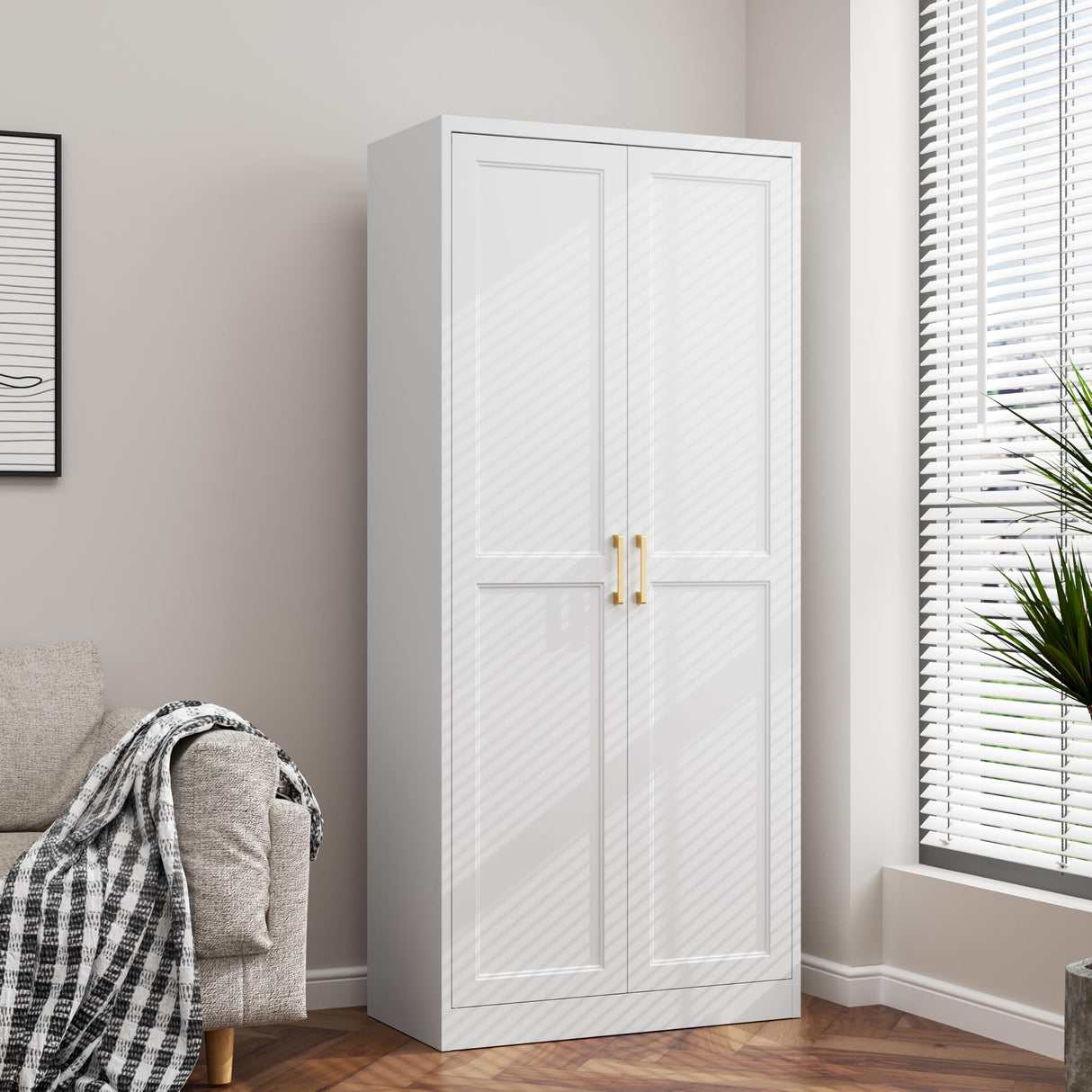 71" Kitchen Pantry Storage Cabinet,White Tall Storage Cabinet With Doors and Shelves,Metal Food Pantry Cabinets for kitchen storage,Freestanding Cupboard for Dining Living Room,Assemble Required TIMELESS PIECES