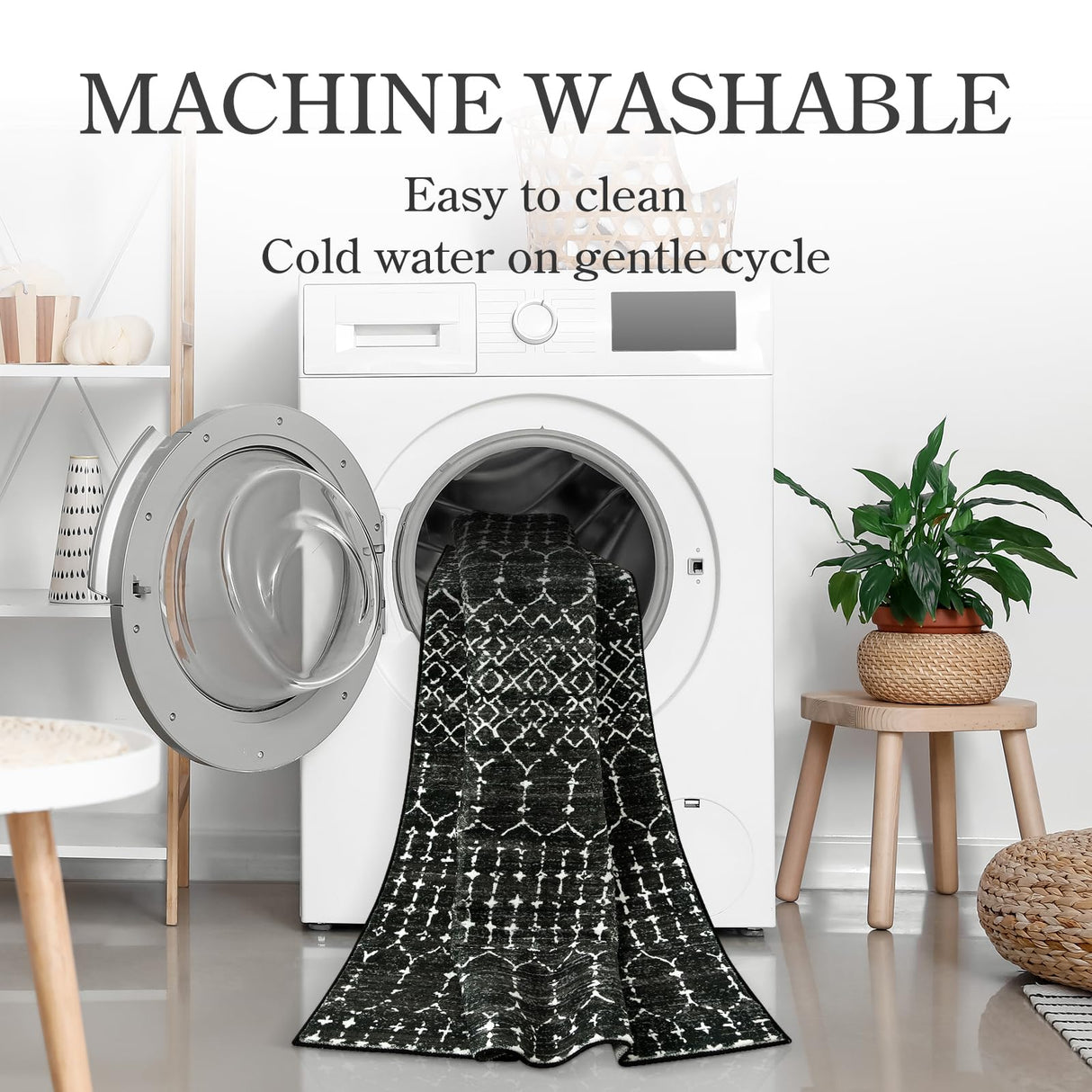 Lahome Moroccan Black Rug - 2x8 Washable Non-Skid Kitchen Floor Runner, Low-Profile, Non Slip, Geometric Print Distressed Entryway Runner for Hallways, Laundry Room, Foyer Lahome