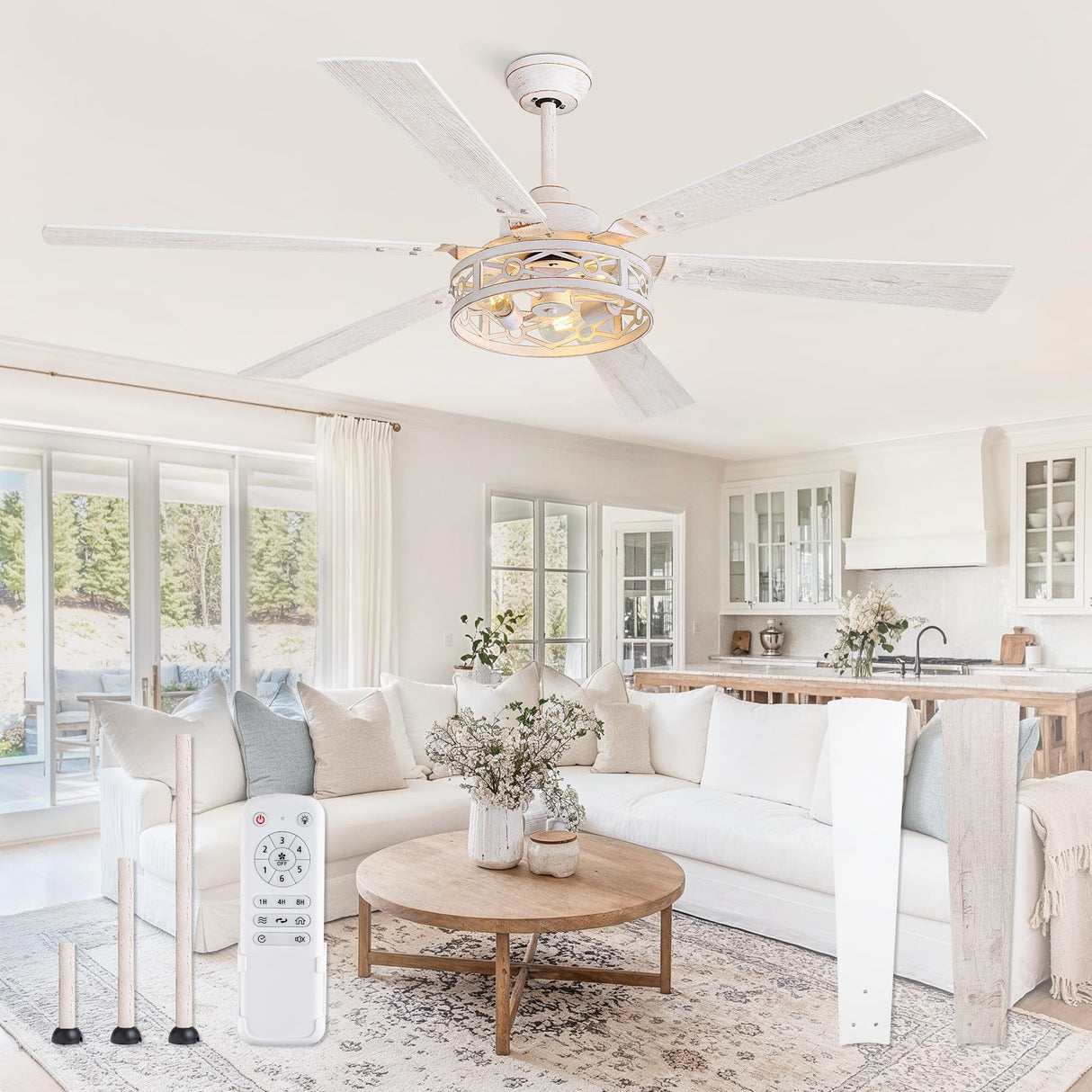 Fanbulous 65 Inch Ceiling Fan with Lights, Farmhouse Caged Ceiling Fans with Remote, White Industrial Ceiling Fans with Quiet Reversible DC Motor, Large Ceiling Fan for Living room, Bedroom Fanbulous