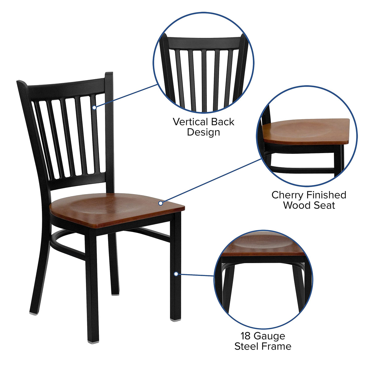 Flash Furniture HERCULES Series Black Vertical Back Metal Restaurant Chair - Cherry Wood Seat Flash Furniture