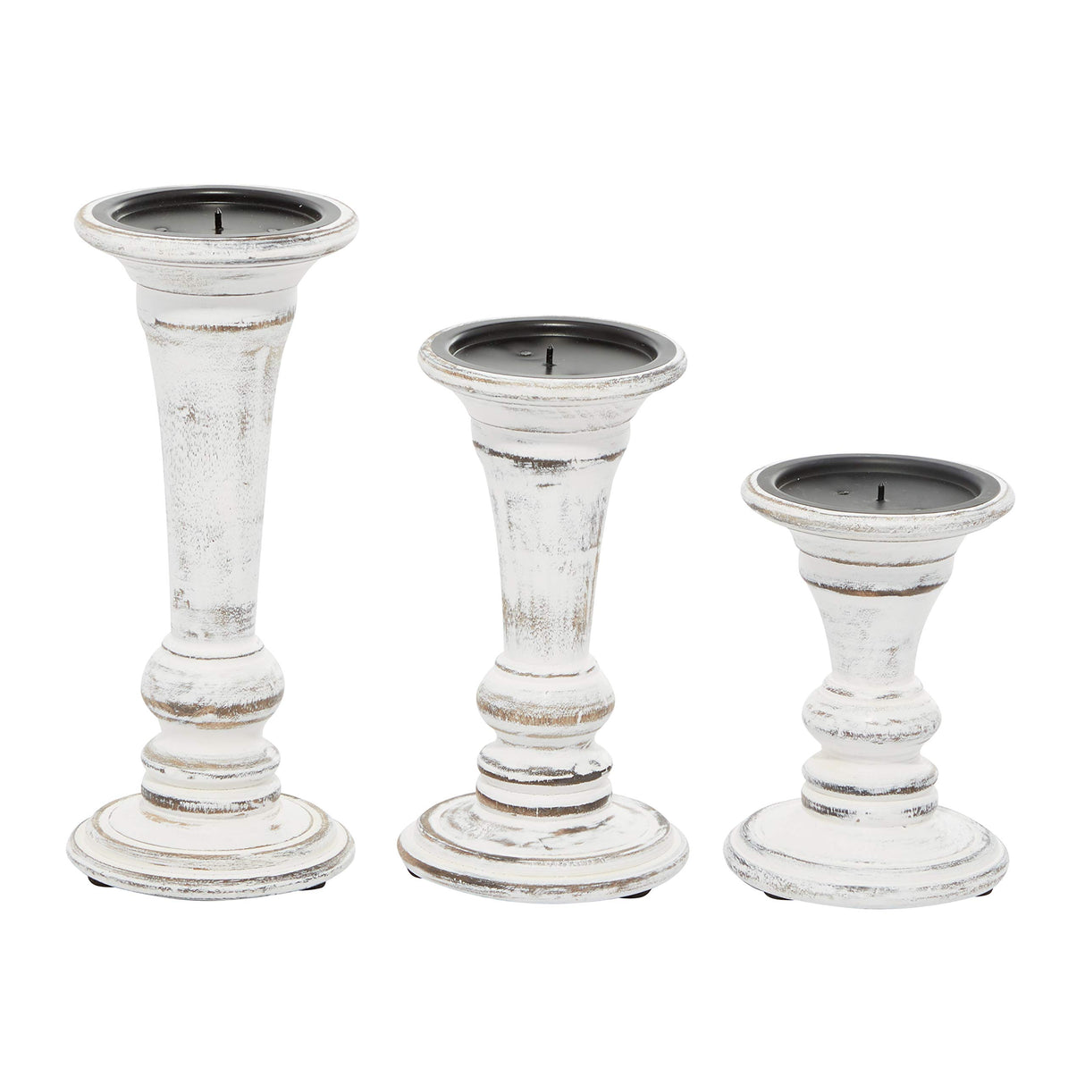 Deco 79 Wood Decorative Candle Holder Candle Stand, Set of 3 Candlestick Holder 6", 8", 10"H, White Deco 79