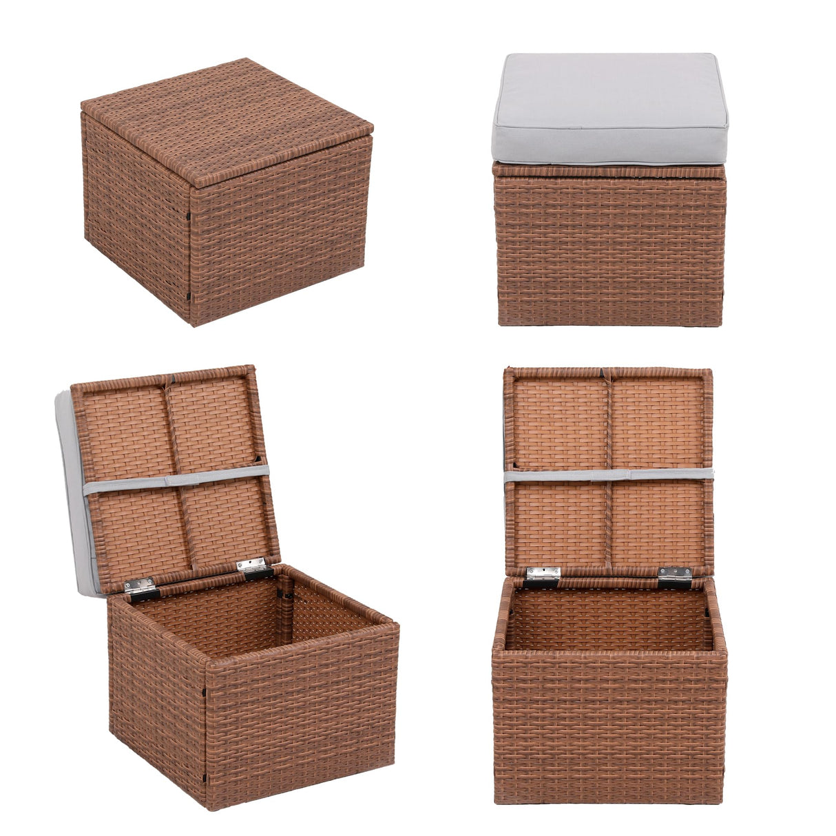 OPENAIRCOMFORT Premium Elegant Gray/Tawny 16.5" 2-Piece w/ 3" Fade-Proof Cushion, All-Weather Wicker Indoor/Outdoor Ottomans, PE Rattan Side Table & Footstools, Footrest, Ideal for Patio. OPENAIRCOMFORT