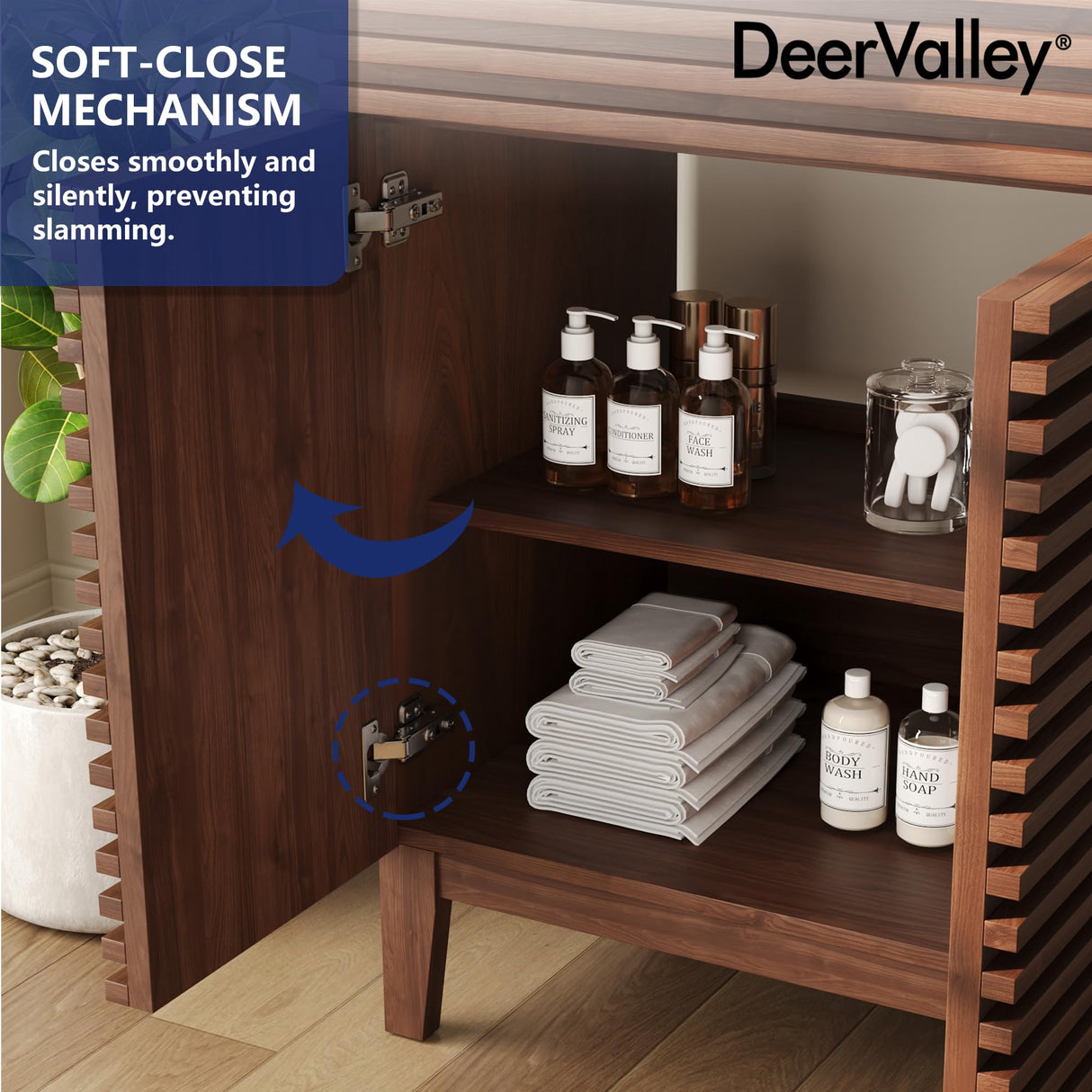 DeerValley DV-1BV0151NW 24" Bathroom Vanity with Ceramic Sink Top, Pre-Assembled Mid-Century Wood Bathroom Cabinet Sink Combo in Walnut White Deer Valley