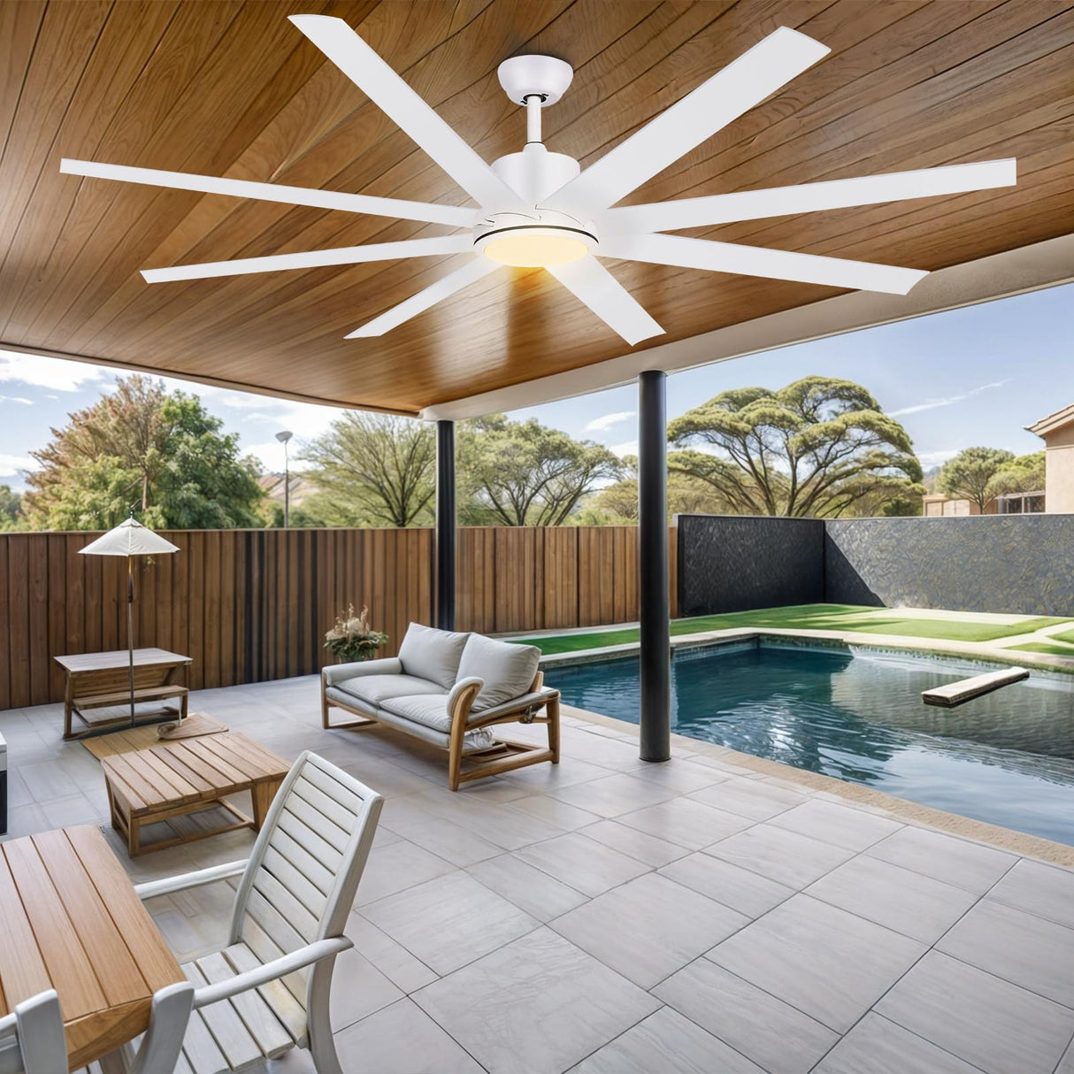 YITAHOME 72 Inch Ceiling Fans with Lights and Remote Control for Indoor/Covered Outdoor, Reversible Quiet DC Motor, 8 Blades with 6 Speed, Modern Ceiling Fans for Living Room -White YITAHOME