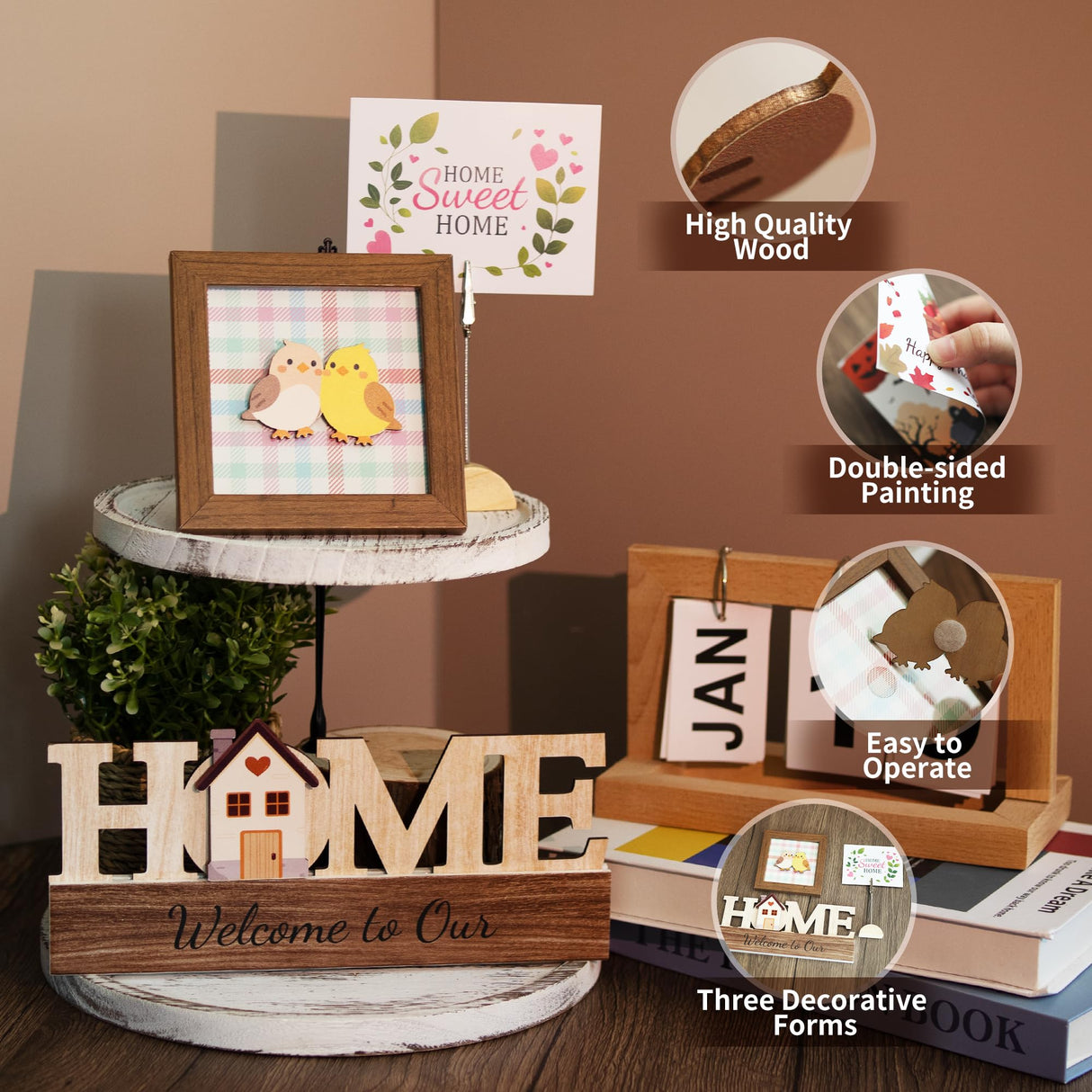 GAGILAND 48 Pcs Christmas Tiered Tray Decor Interchangeable Seasonal Home Decor Wooden Signs 17 Themes Thanksgiving Tiered Tray Decorations Set Year Round Holiday Decoration for Home GAGILAND
