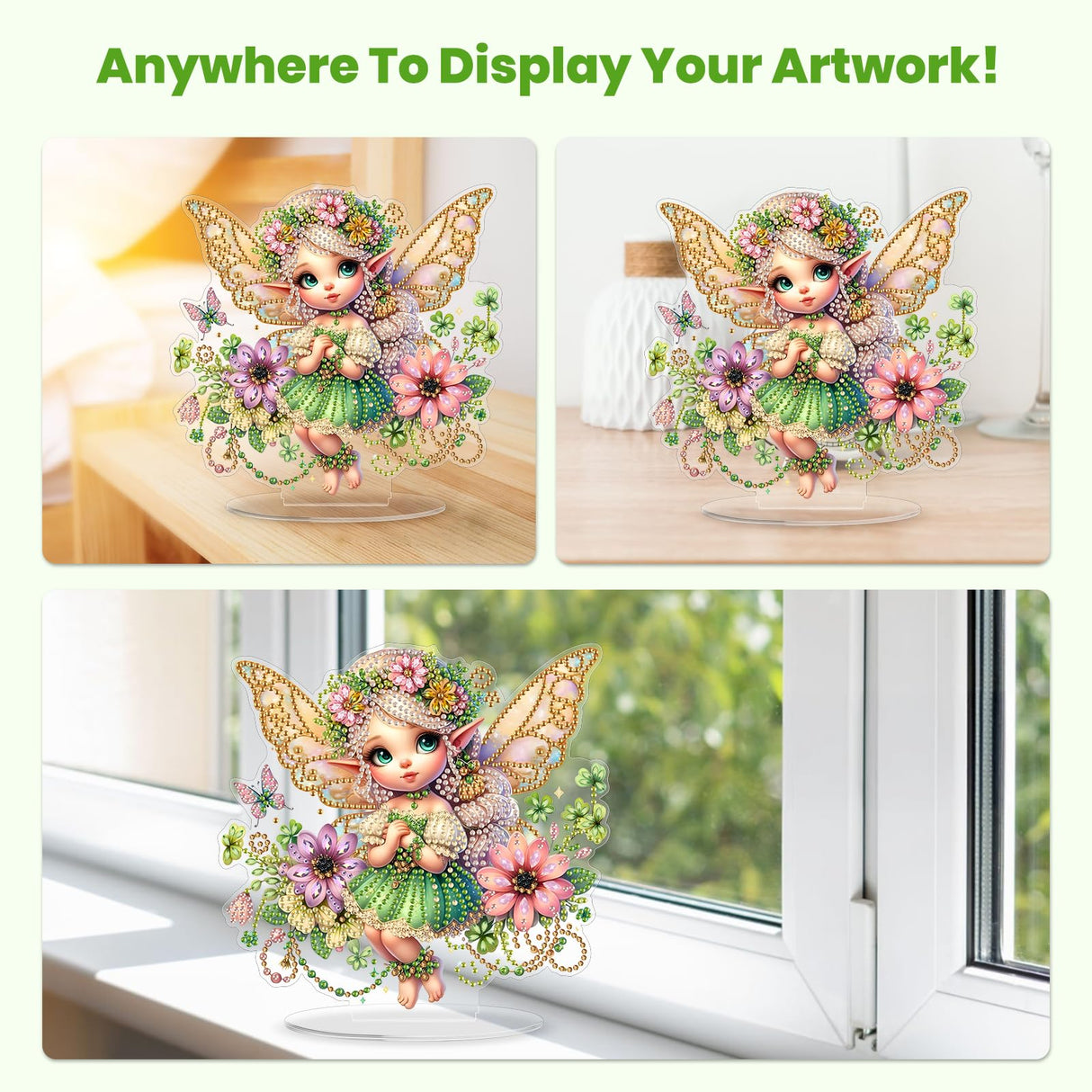 MOGTAA Fairy Diamond Art Desktop Ornaments Kits for Adults, DIY Flowers Diamond Art Painting Tabletop Ornament Kit, Special Shaped Crystal Gem Art Crafts for Home Office Table Decor Gift MOGTAA