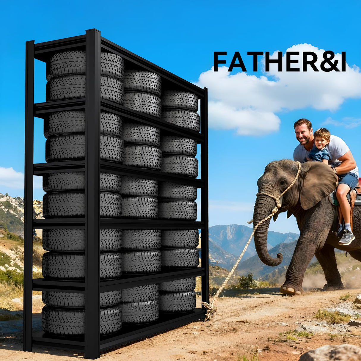 SYLOUGH 55.12" W Father&I 6-Shelf Industrial Adjustable Heavy-Dudy Tall Metal Garage Storage Shelves Shelving Units/Steel Wire Rack System (Commercial) for Basement/Shop, 84" H*55.12" W*24" D*, Black SYLOUGH