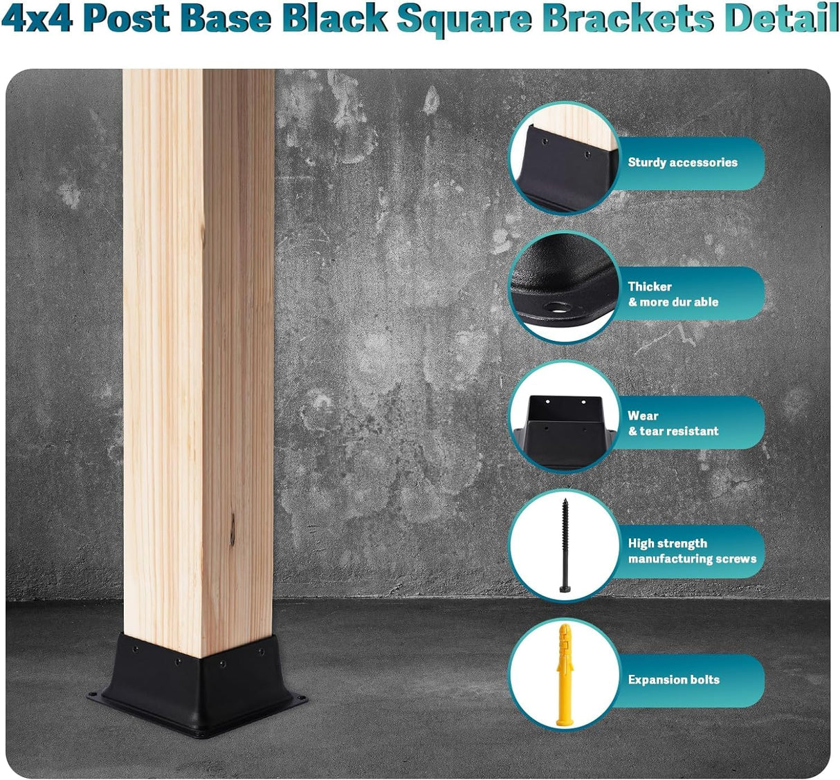 Vigtayue 4x4 Post Base, 6 Pcs, Black Powder Coated Steel, Floor & Wall Mount, Fits 3.6"x3.6" Wooden Posts, Deck, Porch, Railing Support Vigtayue