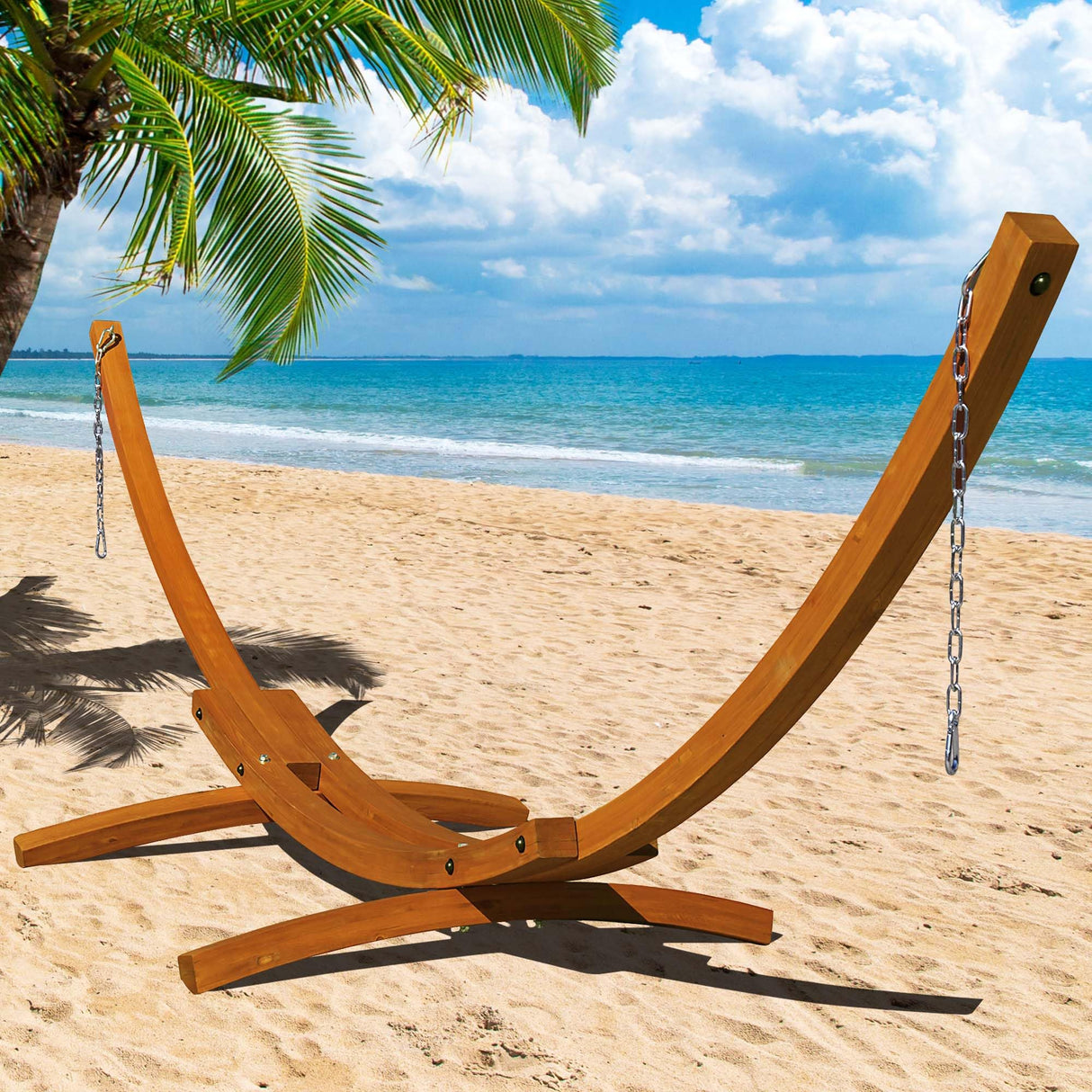 Lazy Daze Hammocks 13 FT Outdoor Arc Wood Hammock Stand, 2 Person Russian Pine Hardwood Hammock Stand with Carabiners and Chains, for Outdoor Patio Garden Yard Poolside, 500lb Capacity, Brown Lazy Daze Hammocks