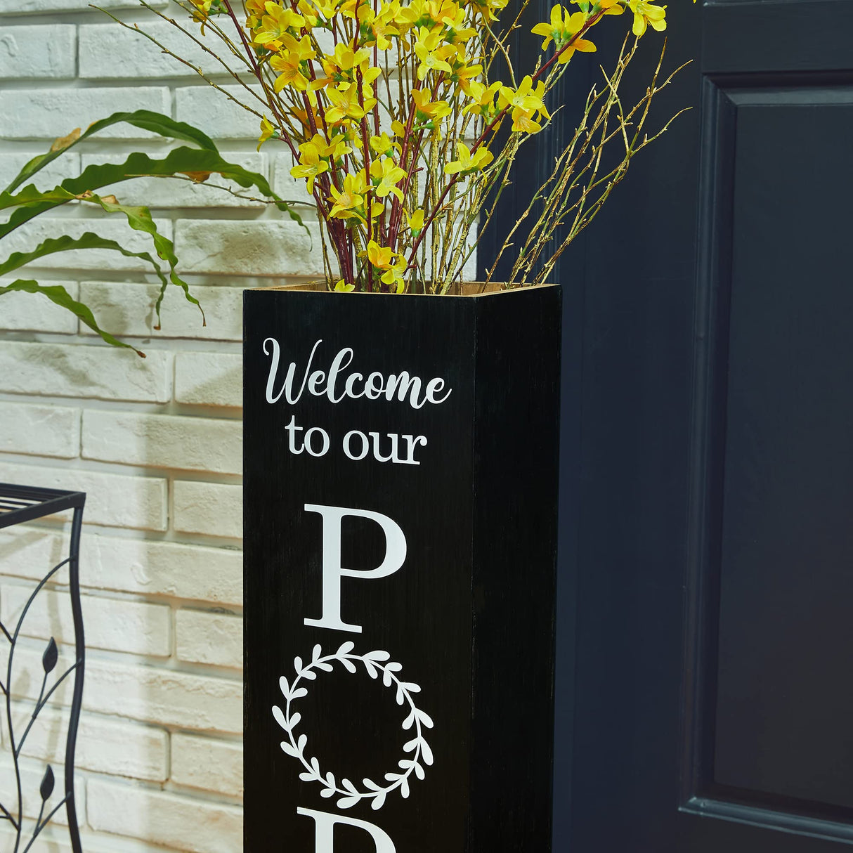 Glitzhome 30"H Wooden Rustic WELCOME Porch Sign, Boxed Double Sided Rustic Home Porch Sign for Front Porch Decor, Black glitzhome