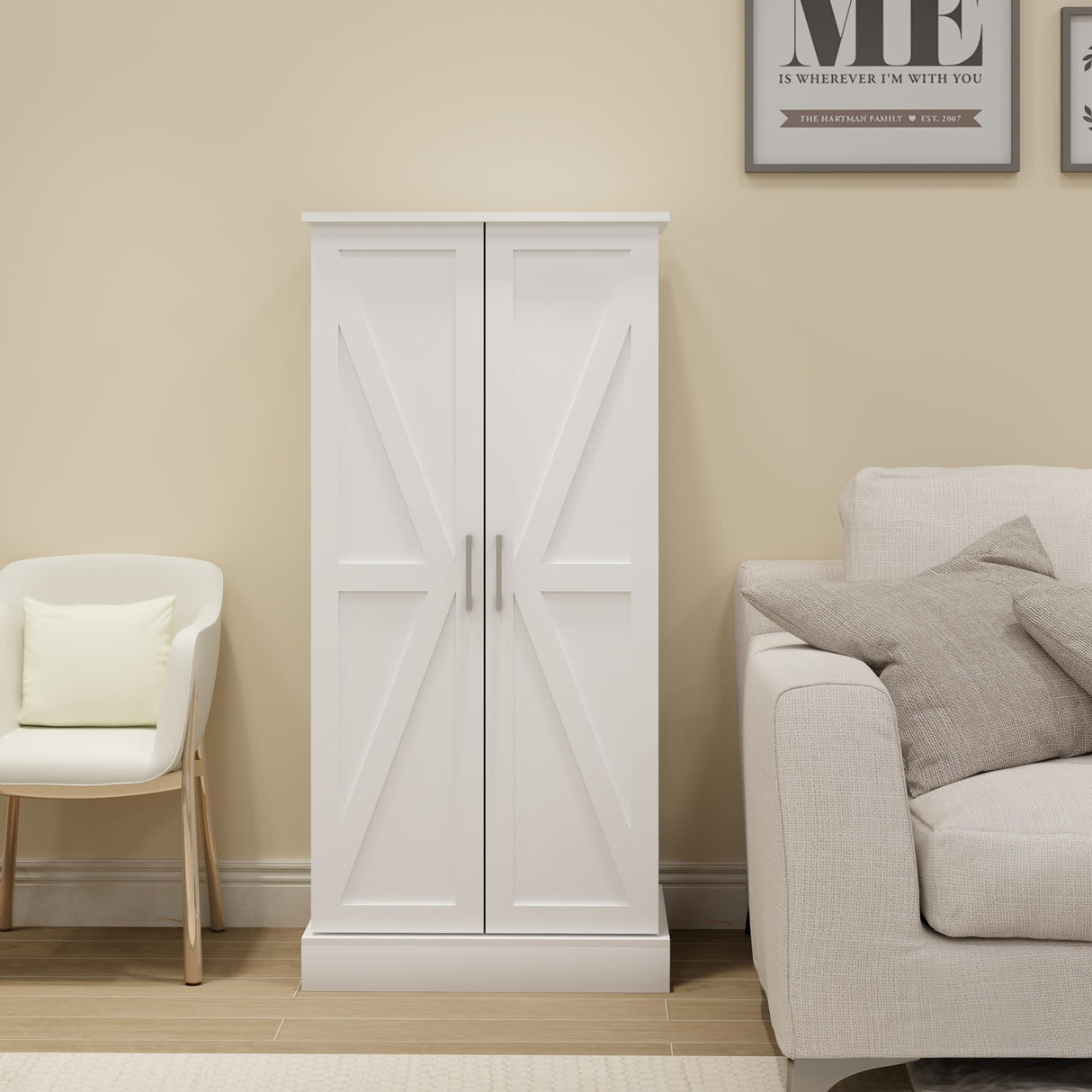 NicBex 50" Kitchen Pantry Storage Cabinet with LED Light,2 Doors with Racks and Shelves,Tall Farmhouse Kitchen Pantry Cabinet & Wardrobe,Freestanding Cupboard for Dining Room,Bathroom,Kitchen,White NicBex