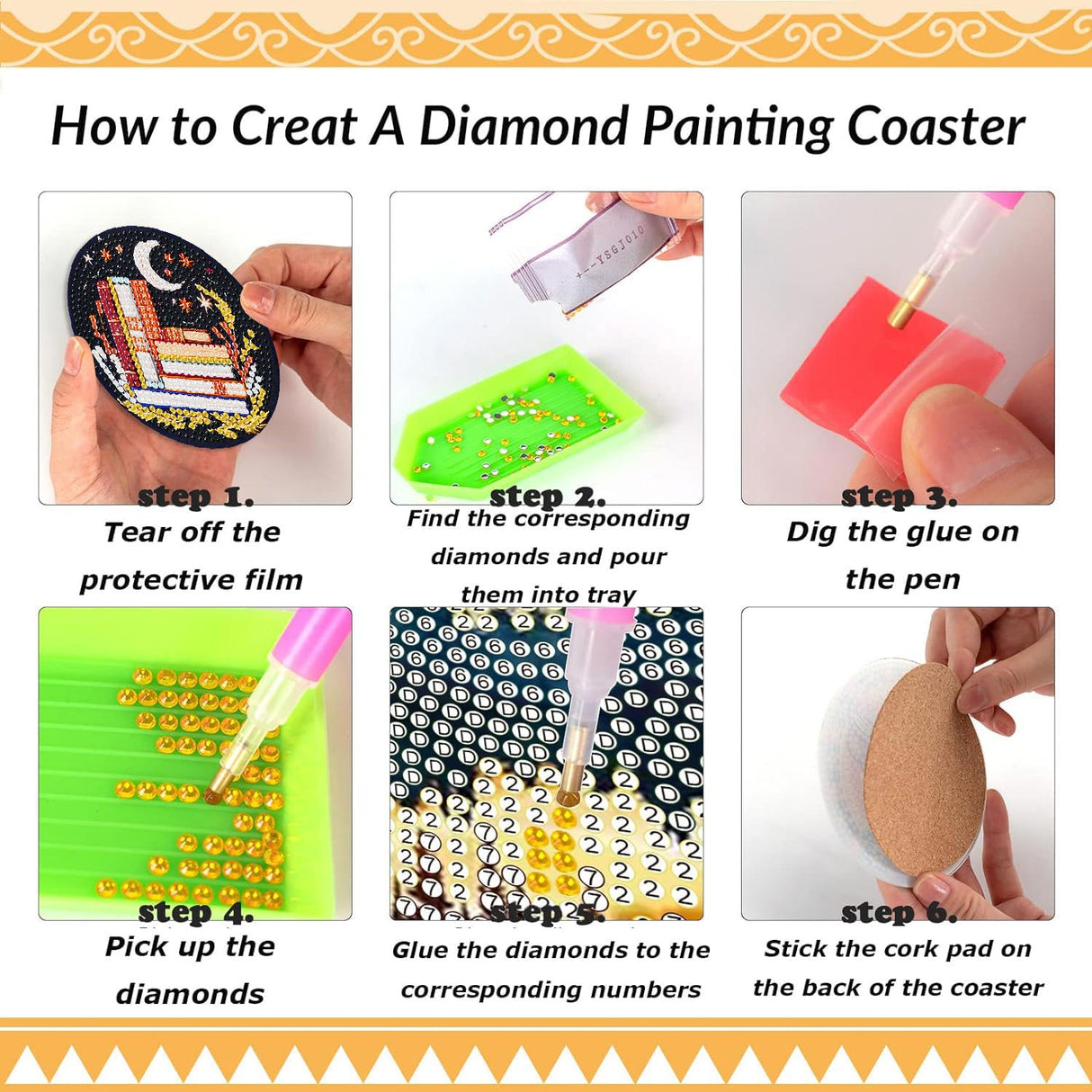 8 Pcs Bookshelf Diamond Art Coasters Kit - DIY 5D Small Diamond Painting Coasters with Holder, Mini Diamonds Arts Kits for Adults Coaster, Gem Art Arts and Crafts for Adults Clendo