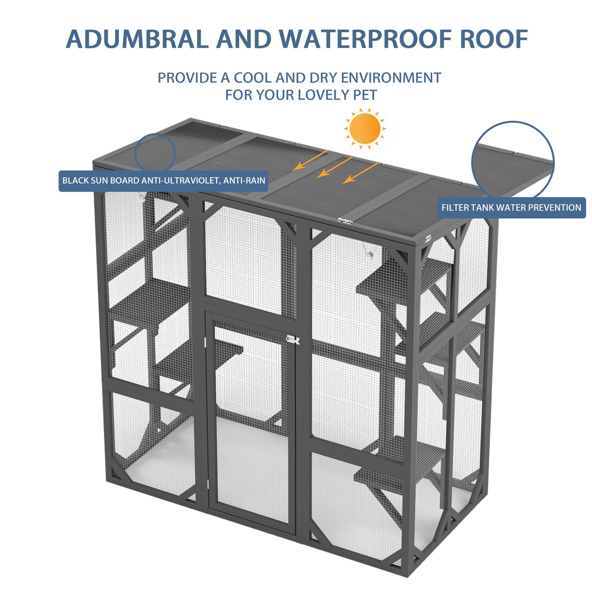 YOPTO 59" Wooden Catio Enclosure Outdoor Cat House with Anti-UV& Waterproof, Platforms and Resting Boxes Walk-in Cat Kennel Shelter for Indoor,Dark Grey Ball & Cast