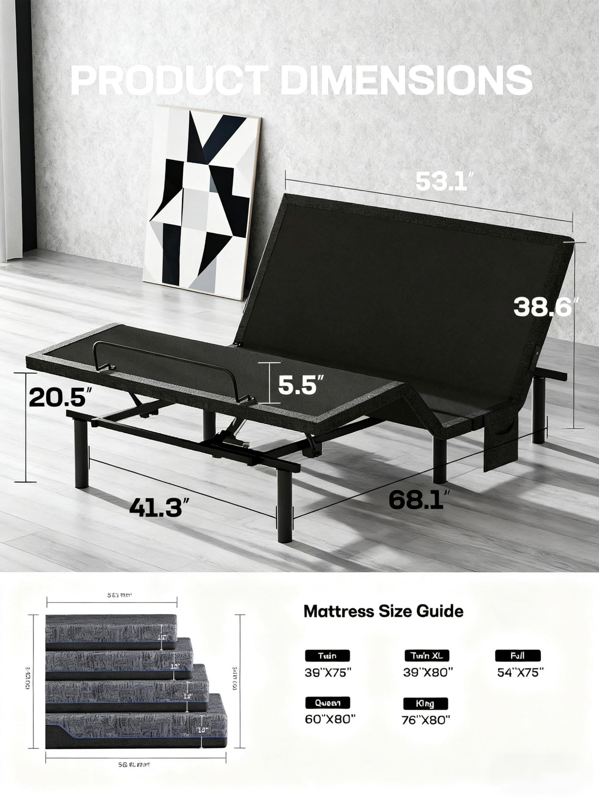 Ciays NS0 Queen Adjustable Bed Base - Smart Dual Motor Bed Frame with Wireless Remote, 3-Min Assembly, Zero Gravity & Anti-Snore Modes, Under Bed Lighting, 4 USB Ports Ciays