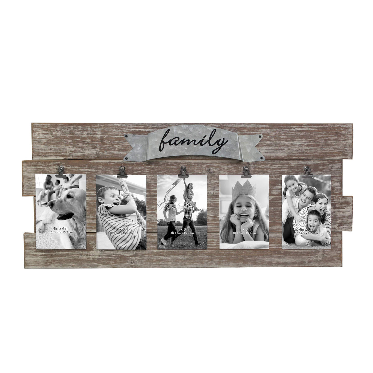 Stonebriar Rustic Wood Collage Picture Frame with Clips and Metal Detail Brown 26" x 11" Stonebriar