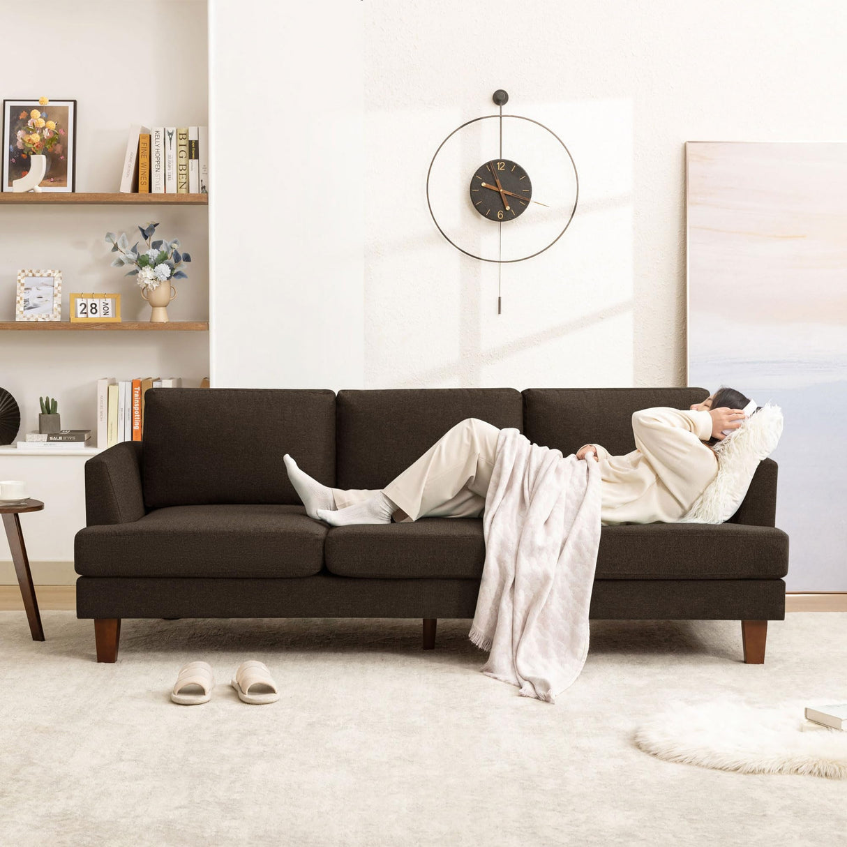 Gericco 89" 3-Seater Sofa, Deep Seat Sofa with Comfy Cushion, Mid Century Modern Couches for Living Room, Upholstered Comfy Sofa Couch for Bedroom, Apartment, Brown Gericco