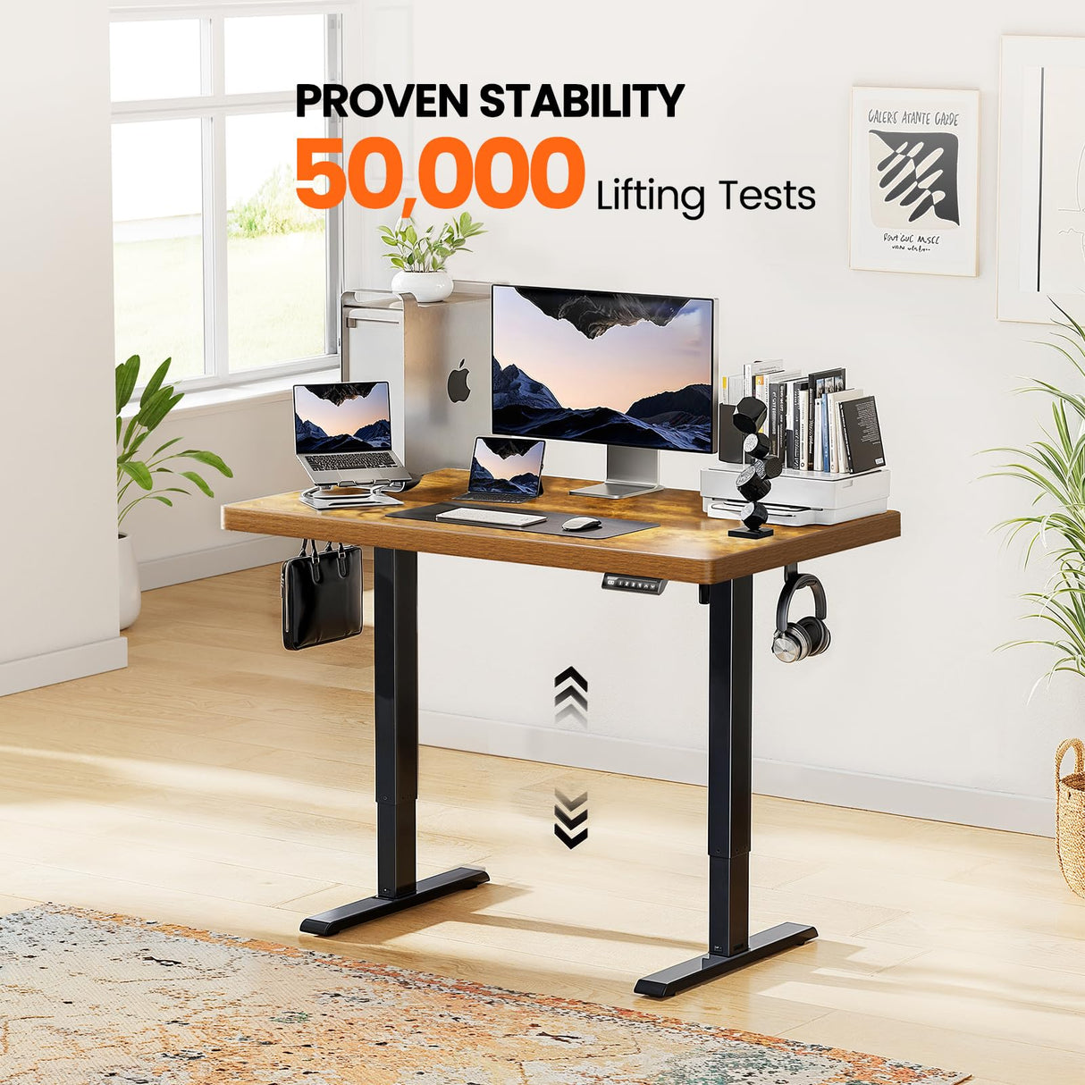 ErGear Whole Piece Standing Desk, 48x24 Inch Thick Adjustable Desk with 4 Height Memory, Electric Sit Stand Desk with Cable Management Tray, Ergonomic Desk for Home Office, Vintage Brown, EGESD73V ErGear