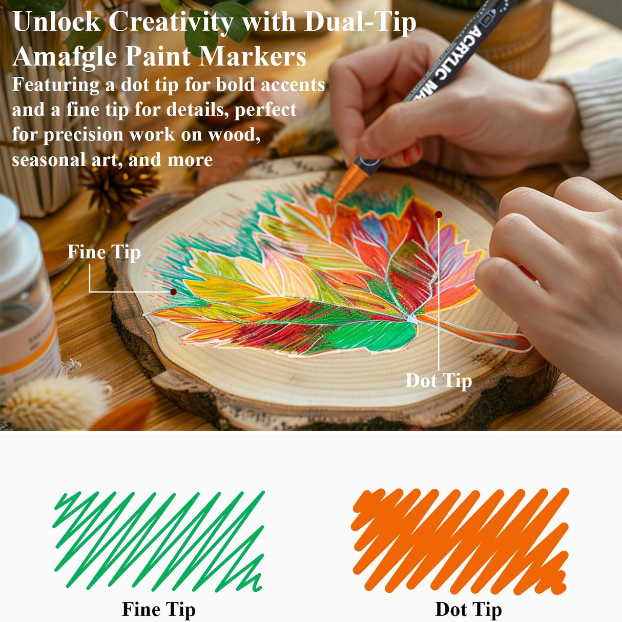 Acrylic Paint Markers, 24 Colors Paint Pens Acrylic Markers, Dual Tip with Dot & Fine Point Acrylic Paint Pens for Rock Painting, Wood, Canvas, Glass, Stone, Ceramic– Art Supplies & Craft Supplies. Amafgle