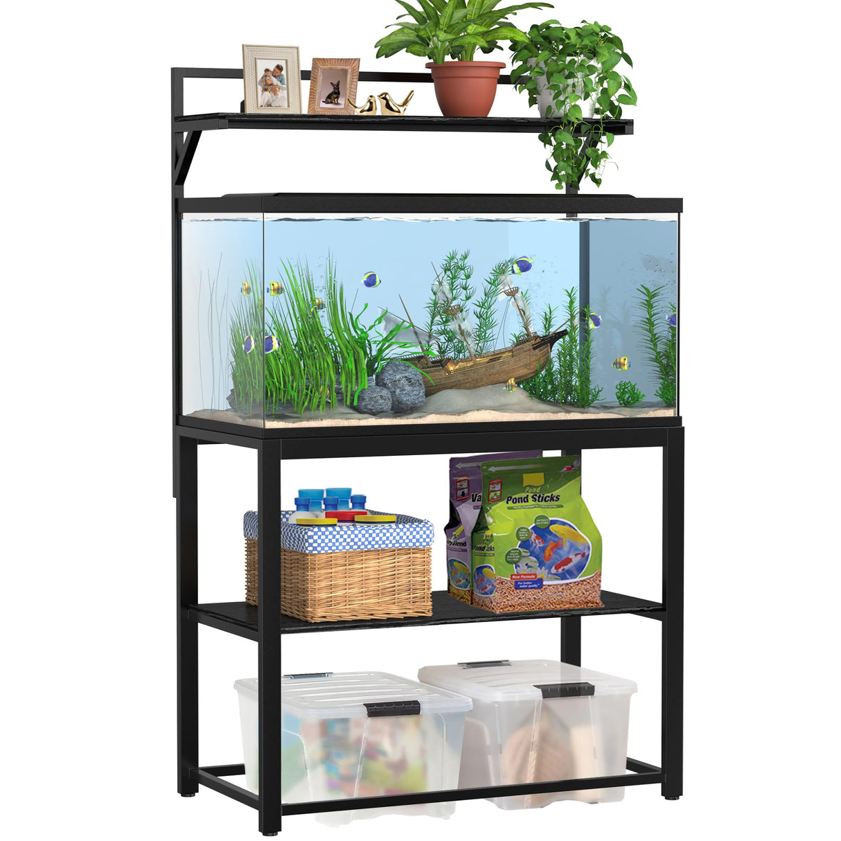 GDLF 40-50 Gallon Fish Tank Stand with Plant Shelf Metal Aquarium Stand with Storage Shelf 36.6" x 18.5" Tabletop Fits Turtle Tank, Reptile Tank or Bearded Dragon Tank GDLF