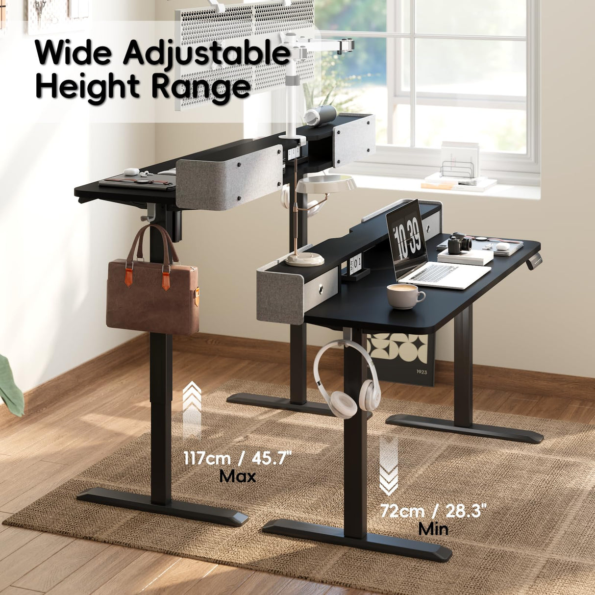 TRALT Electric Standing Desk 48 Inch Height with 2 Drawers-Adjustable Height Desk with Storage Shelf - Sit Stand Up Workstation (Black, 48X24 Inches) TRALT