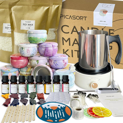 PICASORT Candle Making kit with Hot Plate - Complete Candle Making Kit/Supplies, Soy Wax,Hot Plate,Wax Melting Pot & More - DIY Crafts for Adult/Women/Beginner/Kids