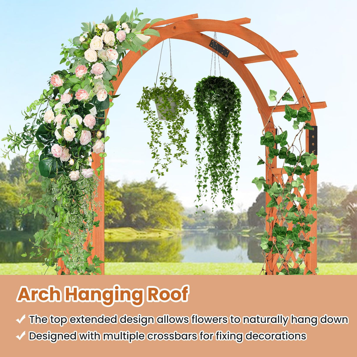 Giantex 7.7FT Wooden Garden Arbor Trellis, Outdoor Pergola Arch with Climbing Plant Support, Wood Wedding Arch for Ceremony, Pathway, Birthday Party, Garden Décor, Weather-Resistant, Easy Assembly Giantex