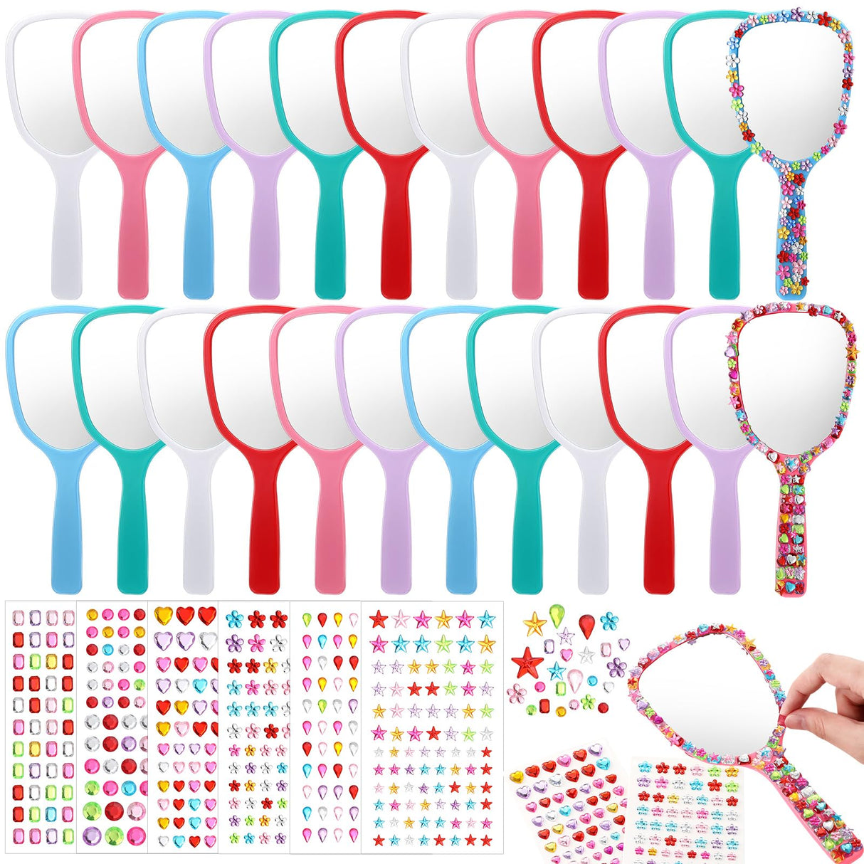 Wonderjune 24 Pcs Handheld Mirror DIY Decorate Your Own Mermaid Princess Mirror for Classroom Princess Birthday Party Favors Crafts Mermaid Game Decorations Supplies Wonderjune