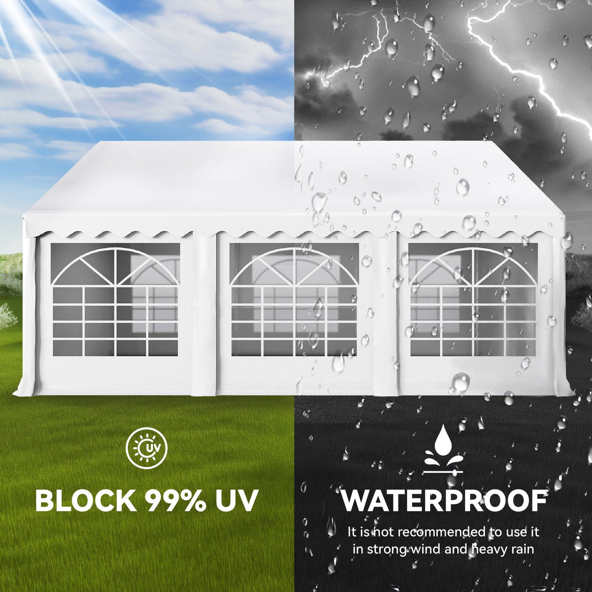 PHI VILLA 20'x16' Outdoor Heavy Duty Party Tent Large Commercial Canopy Wedding Event Shelter with Removable Sidewalls & 3 Storage Bags for Patio Outdoor Garden Events, White PHI VILLA