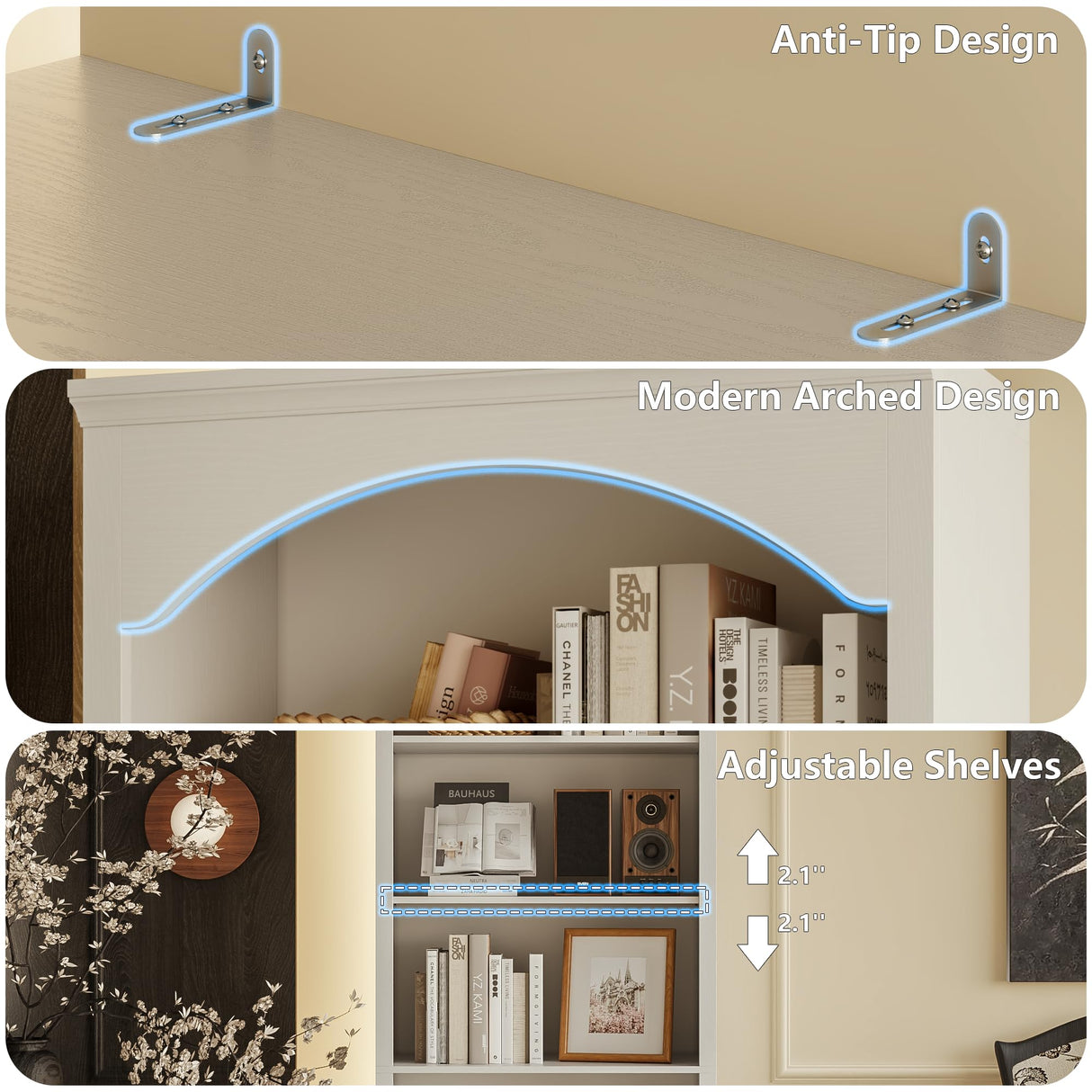 METOTI 71" H Tall Bookshelf and Bookcase, Farmhouse Book Shelf with 5-Tier Open Shelves, Wooden Bookcase Freestanding Display Bookshelves for Bedroom, Living Room, White METOTI