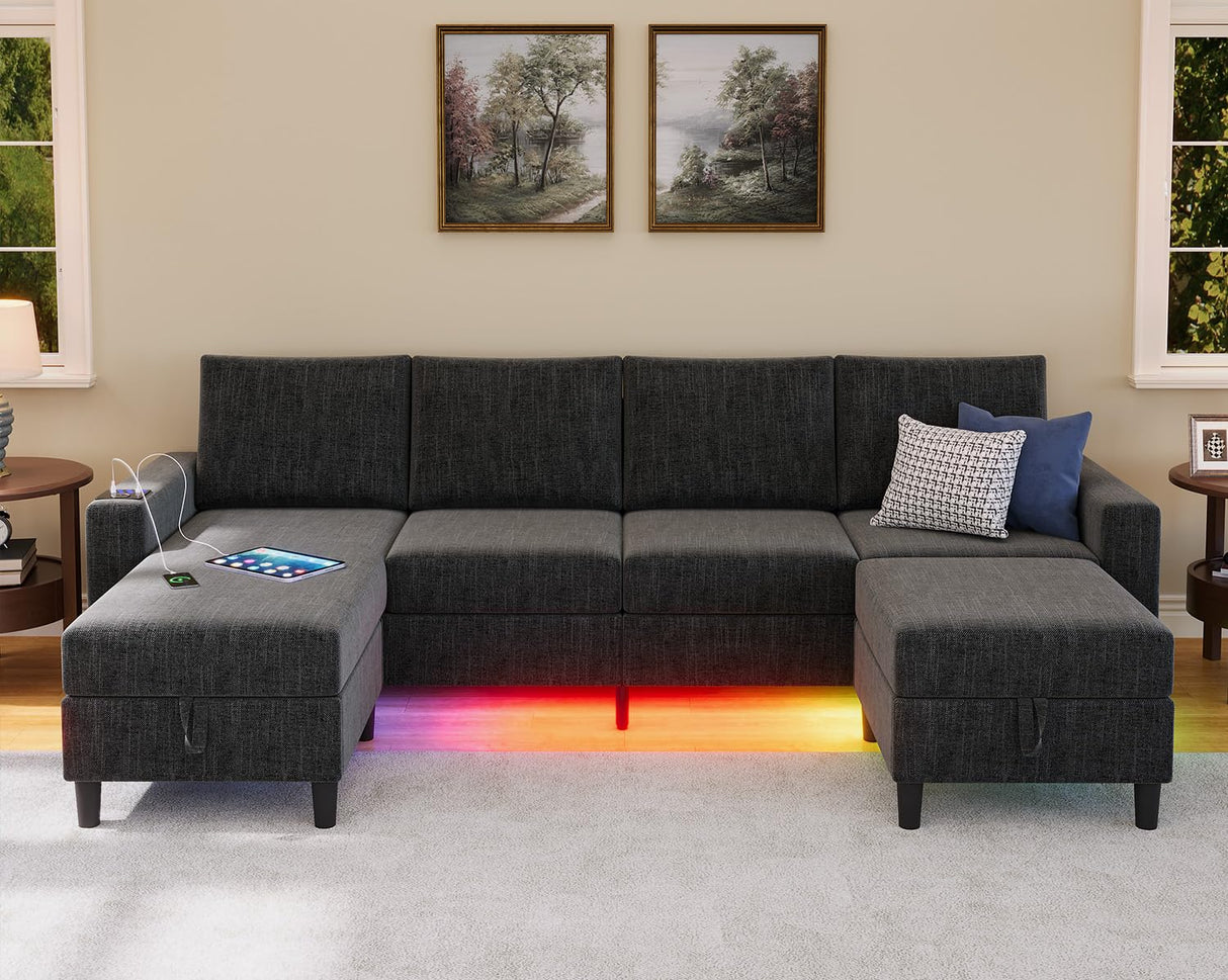 Yzyuankeji Smart Sectional Couches for Living Room, 6 Seat U/L Shaped Sectional Sofa with RGB Light/Charging, Modern Living Room Furniture for Apartments/Office/More (Dark Grey) Yzyuankeji