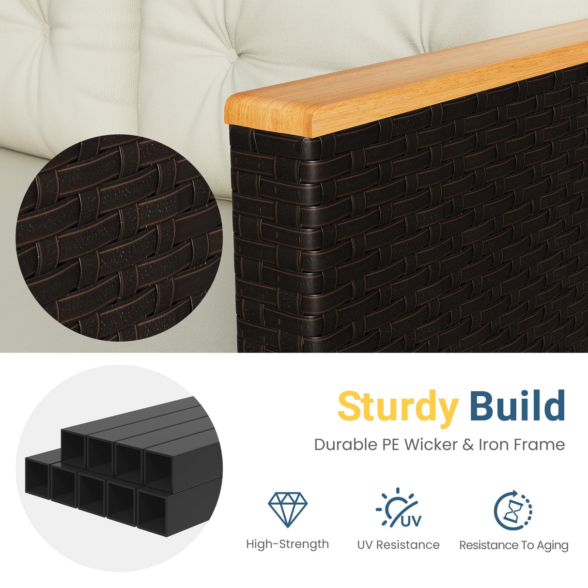 Green4ever 3-Piece Outdoor Patio Furniture Set, All-Weather PE Rattan Patio Sofa with Storage Table, L Shaped Outdoor Couch with Cushions, Small Patio Sectional for Balcony Garden, Beige Green4ever