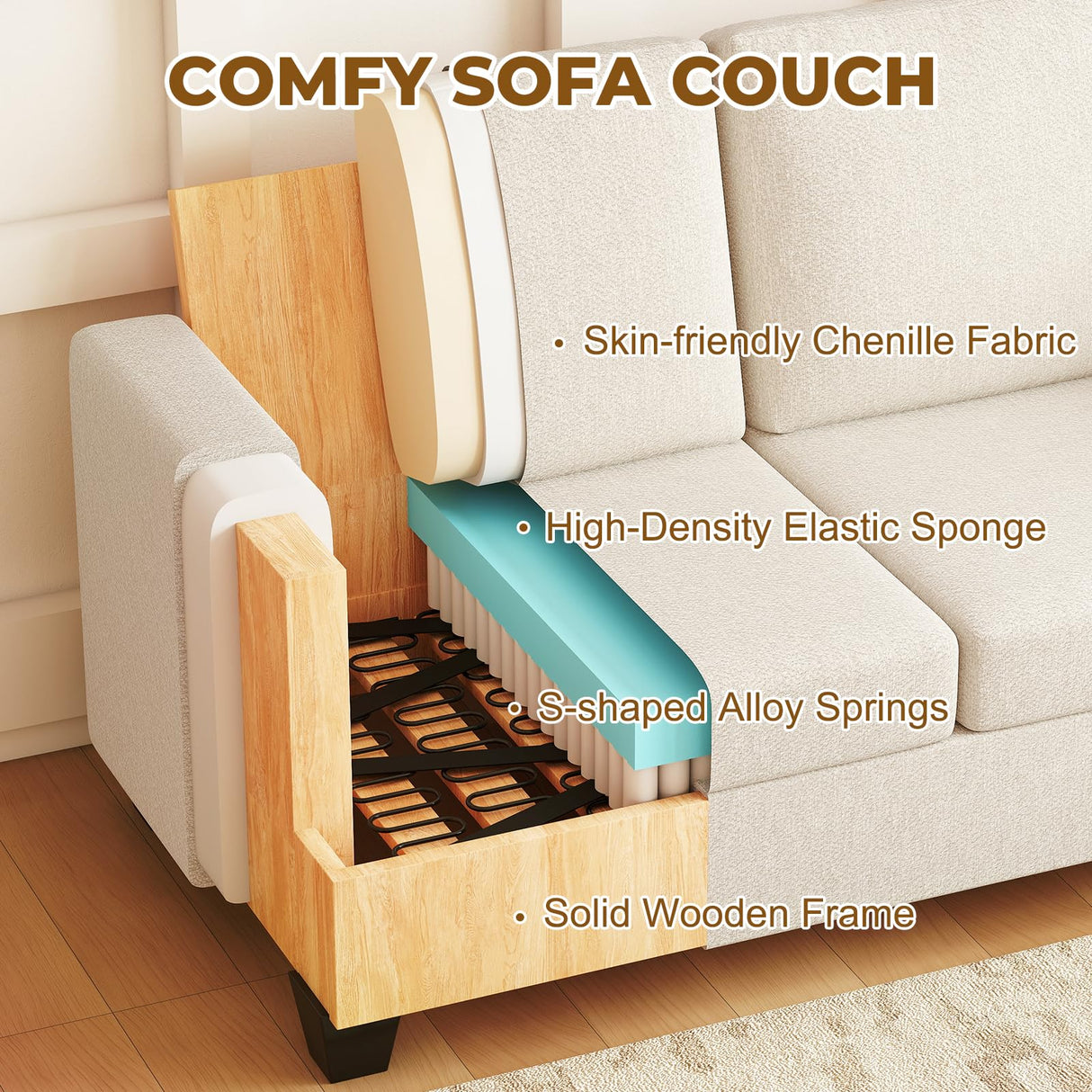 Furnimart 63" Loveseat Couch, Beige Chenille Sofa, Modern Deep Seat Sofas for Living Room, Comfy Love Seat Couches for Small Spaces, Removable Sofa Cover, Small Two Seater Couch for Bedroom, Office Furnimart