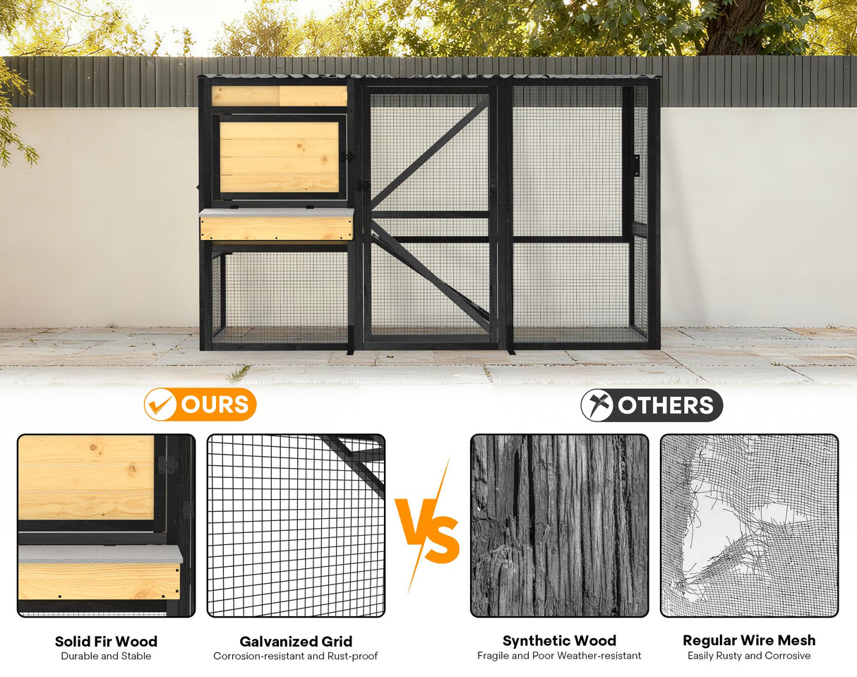 TRYKERPET Chicken Coop for 2-4 Chickens, Three-Sided Wooden Chicken Coop, Chicken House with Nesting Box, 5 Doors, Pull-Out Tray, Suitable for Backyard, Black&Yellow TRYKERPET