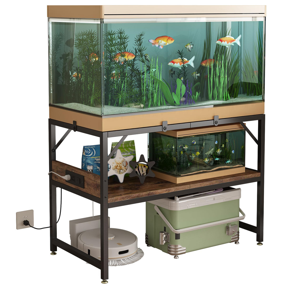 METYERRY Modern 20 Gallon Long Fish Tank Stand for Home Office, 2-Tier Aquarium Stand with Shelf for Storage, Fish Tank Table 30" x 12" x 20.5", Ideal for Breeder Tanks,and Reptile Terrariums, Rustic Brown METYERRY