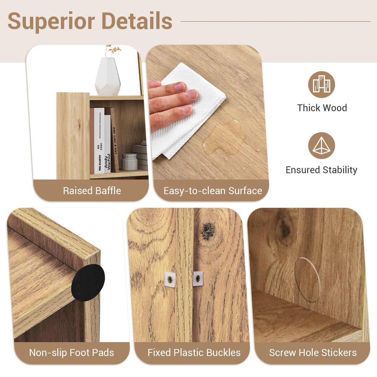 Multi-functional 5 Cube Open Shelf Bookcase with Natural Finish for Versatile Storage LOKO