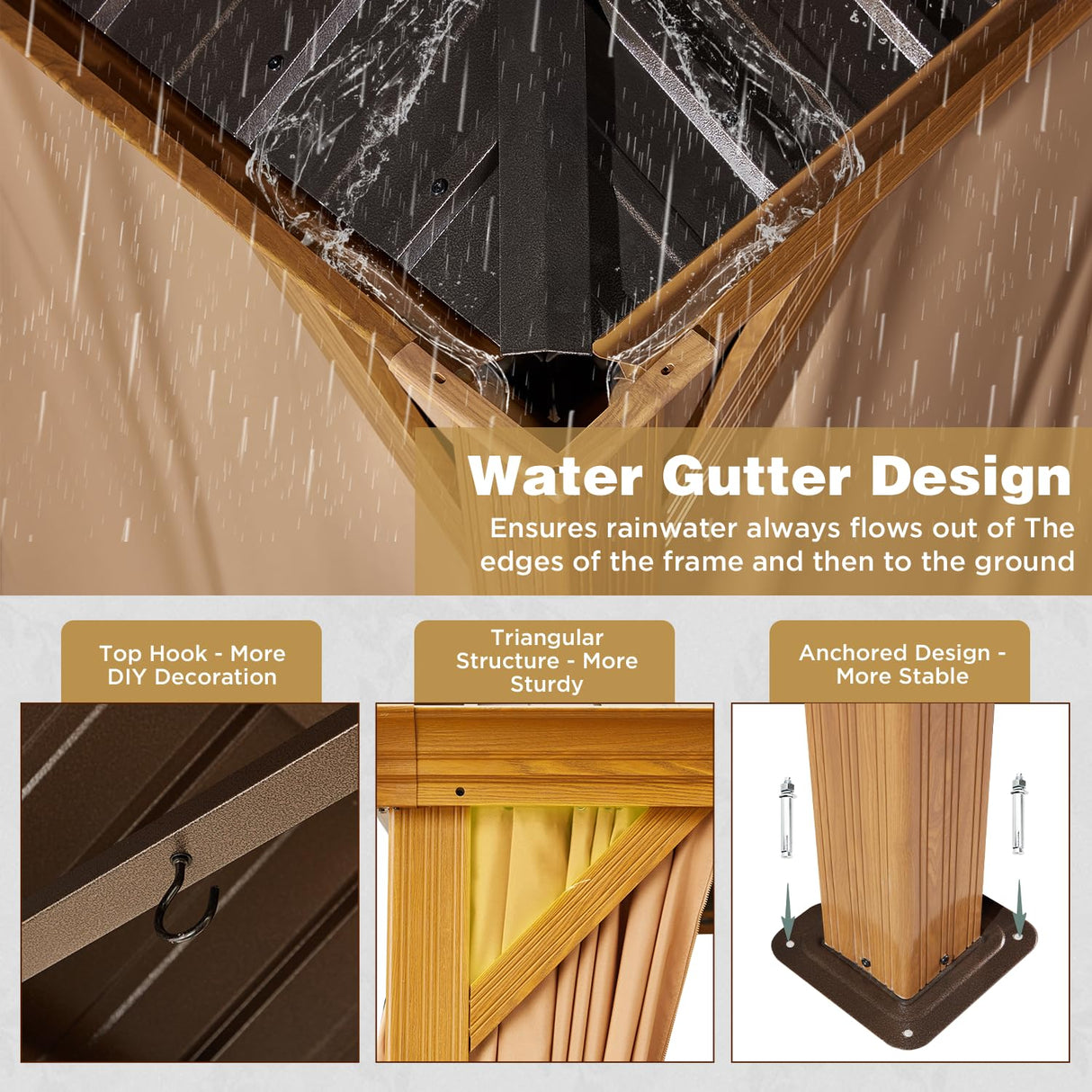 YOLENY 12' x 22' Gazebo, Hardtop Gazebo Wood-Looking Gazebo with Galvanized Steel Double Roof, Aluminum Frame, Outdoor Patio Hardtop Gazebo with Netting and Curtains for Deck, Backyard, Patio, Lawns YOLENY