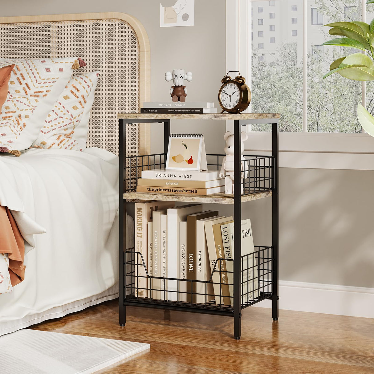 X-cosrack Industrial Retro End Table with 3-Tier Storage for Versatile Use in Living Room, Bedroom, and Office X-cosrack