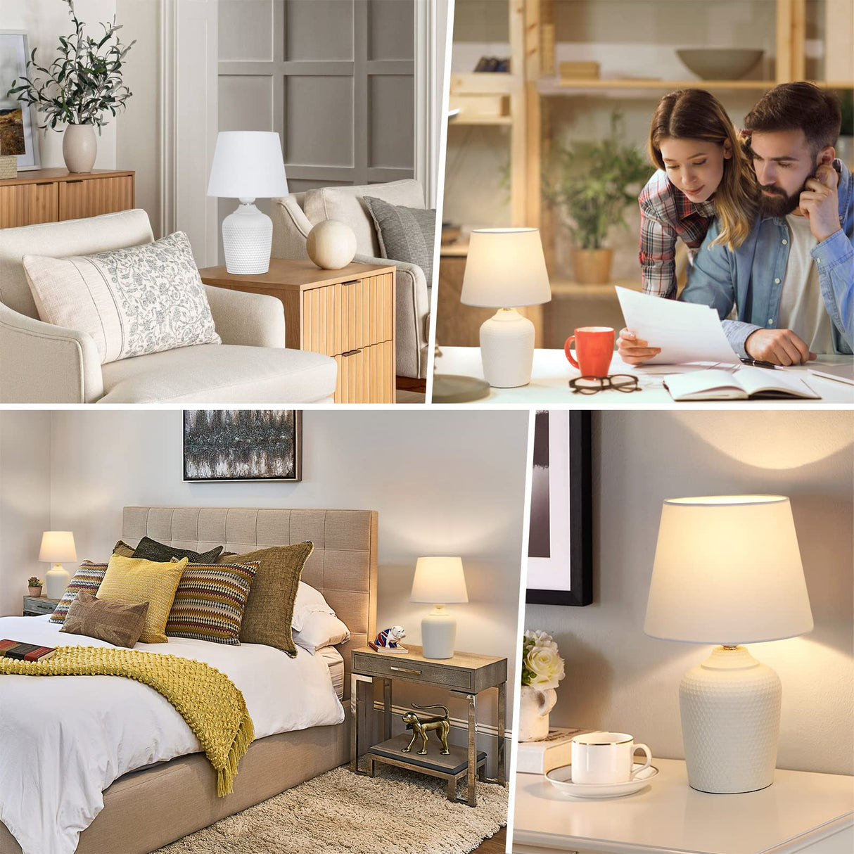 Sucolite Small Table Lamps Set of 2, Bedside Nightstand Lamps for Bedroom Kid’s Room, Cute Desk Lamps with Studded Texture Base for Reading Nursery Living Room Office, White Sucolite