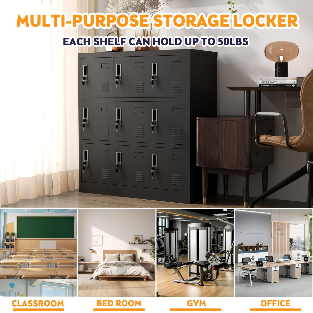OPTYMIRA Metal Lockers for Employees 9 Doors,Office Storage Locker, Employee Steel Locker Cabinet with Lock,Staff Locker with Keys Storage Cabinet for Gym Home Office School Garage,Assembly Required OPTYMIRA