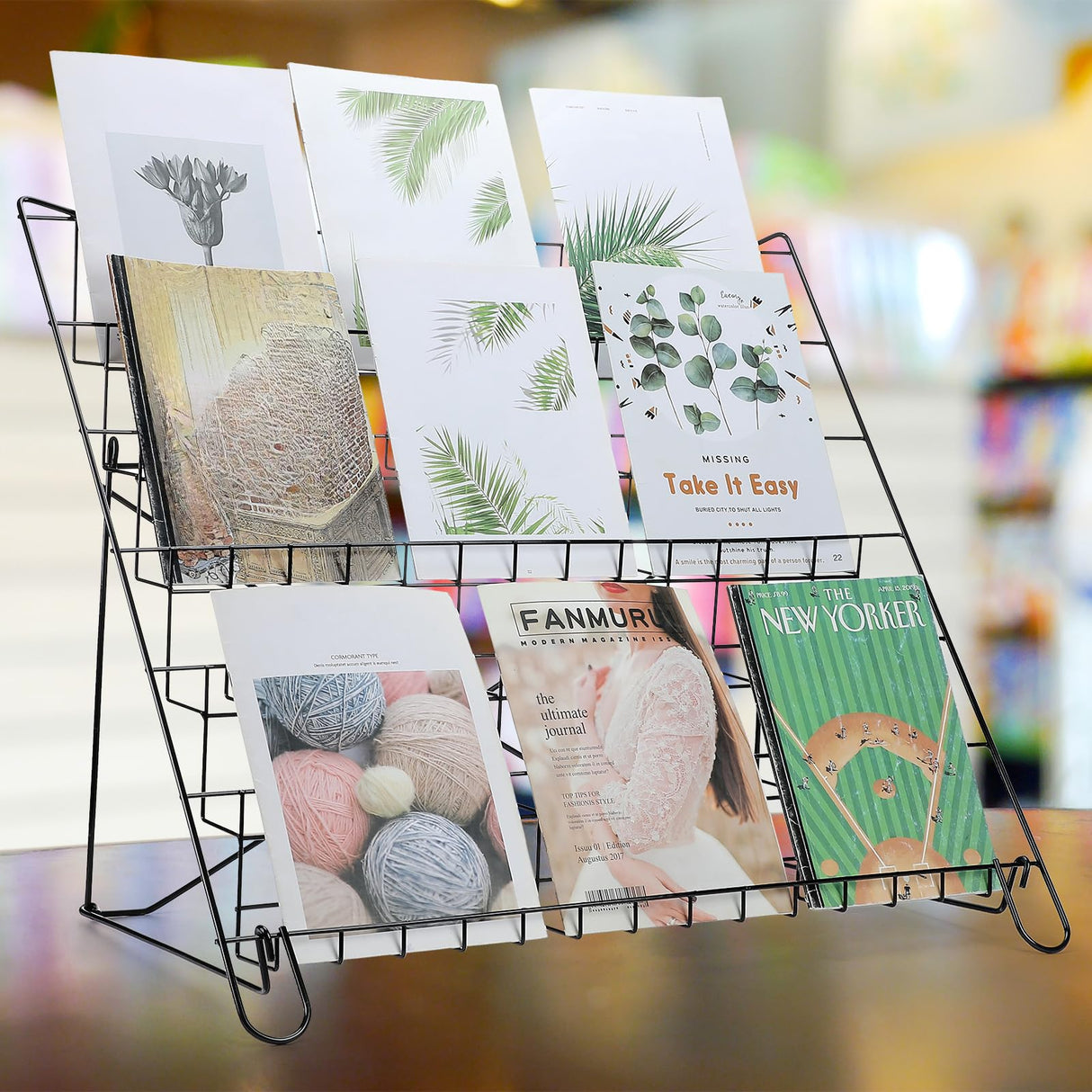 Gejoy 6 Tiered Book Display Rack Wire CD Display Rack Book SigningTabletop Magazine Countertop Holder Retail Literature Brochures Holder(Black) Gejoy