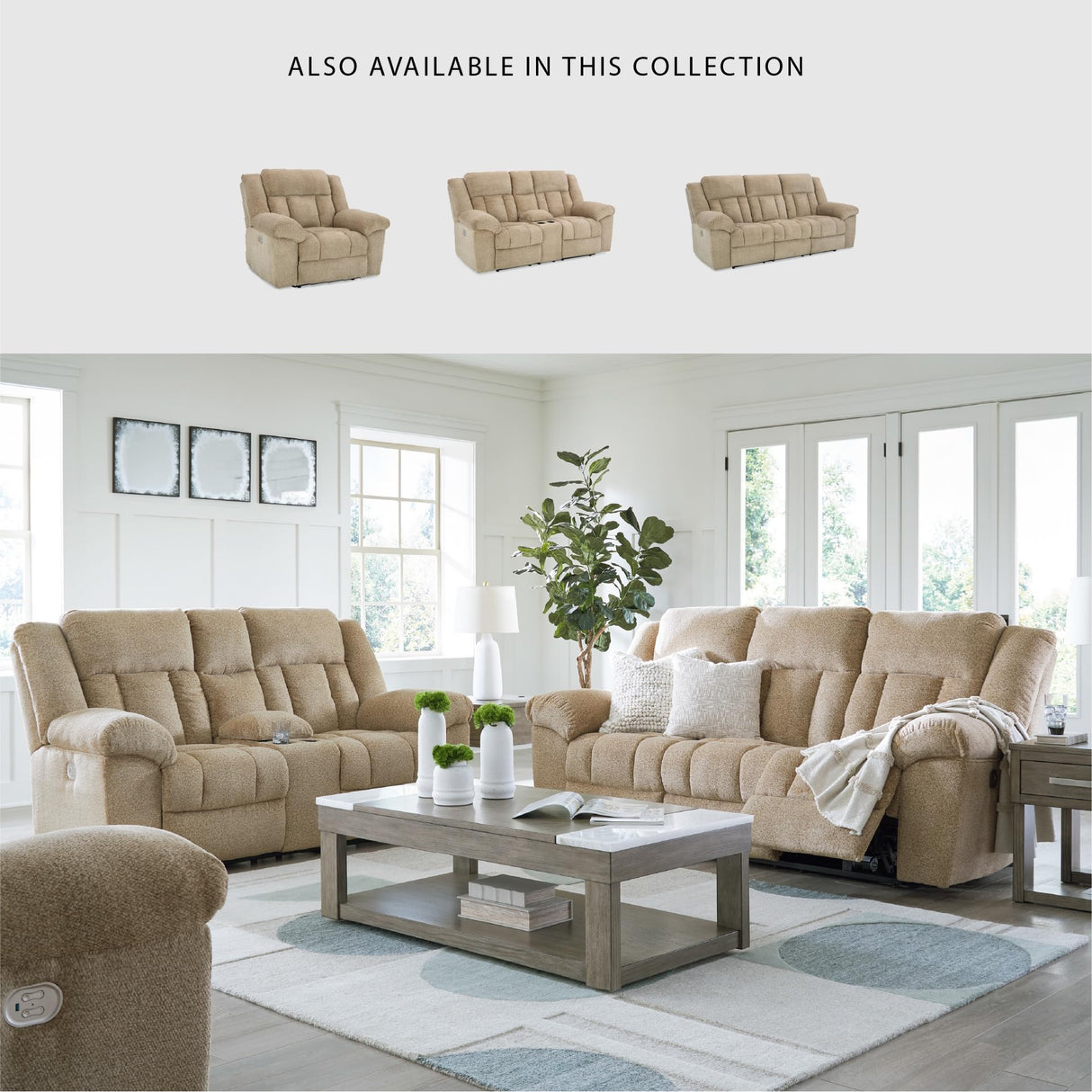 Signature Design by Ashley Tip-Off Classic Wall Hugger Power Reclining Sofa with Adjustable Headrest and USB Ports, Light Brown Signature Design by Ashley