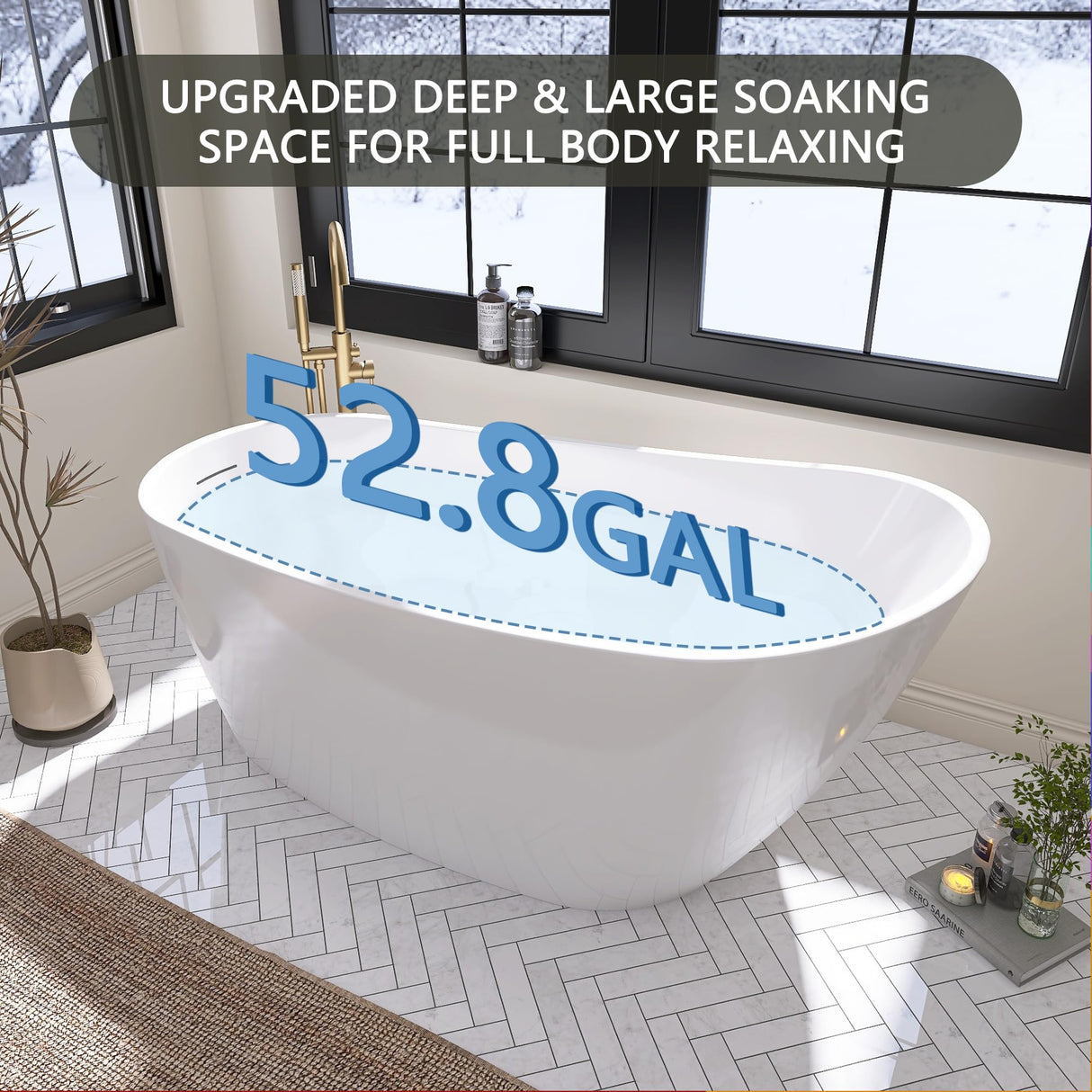 59" Free Standing Tub Freestanding Bathtub, Acrylic Stand Alone Tub, Contemporary Deep Soaking Bath Tub, cUPC Certified SY9950 (Glossy White) SYLONWILL