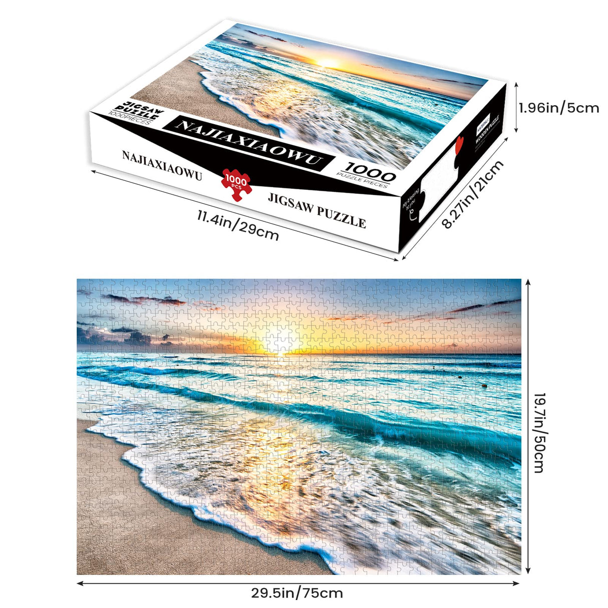 Puzzles for Adults 1000 Piece,Sunset Beach Wooden Jigsaw Puzzle Art,DIY Leisure Game Fun Toy Gift Suitable Family Friends najiaxiaowu