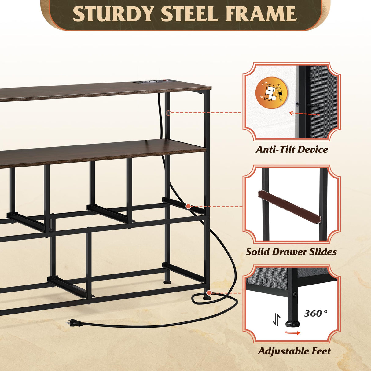 WLIVE 5 Drawer Dresser TV Stand for 45 Inch TV, Entertainment Center with Open Shelf and Power Outlet, Chest of Drawers for Bedroom, Living Room, Closet, Dark Grey WLIVE