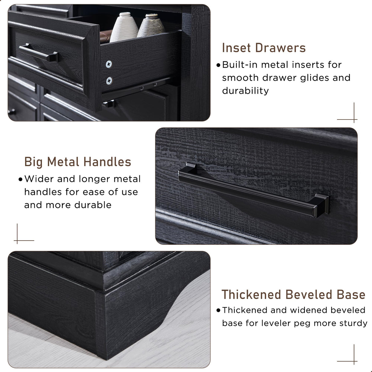 ACCOHOHO 7 Drawer Dresser, 52" Farmhouse Chest of Drawers for Bedroom, Wide Dresser TV Stand with Large Metal Handle, Modern Wood Drawer Organizer for Living Room, Hallway, Closet - Black ACCOHOHO